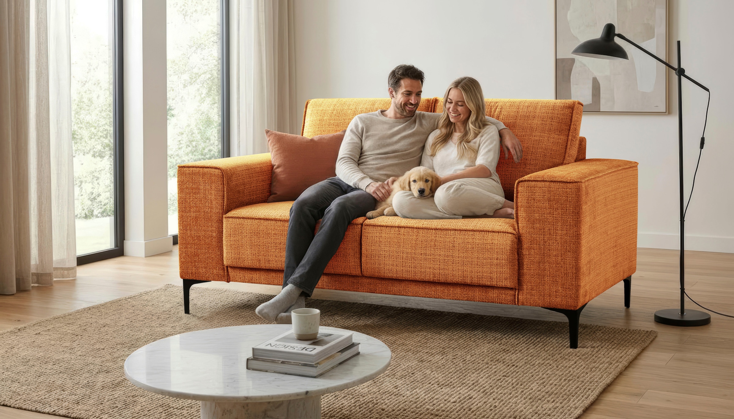 GOODproduct 2-places »OLAND Chenille, Sofa, B: 164 cm, Skandi-Design« 164 cm, suspension à vagues, design scandinave, pieds en métal