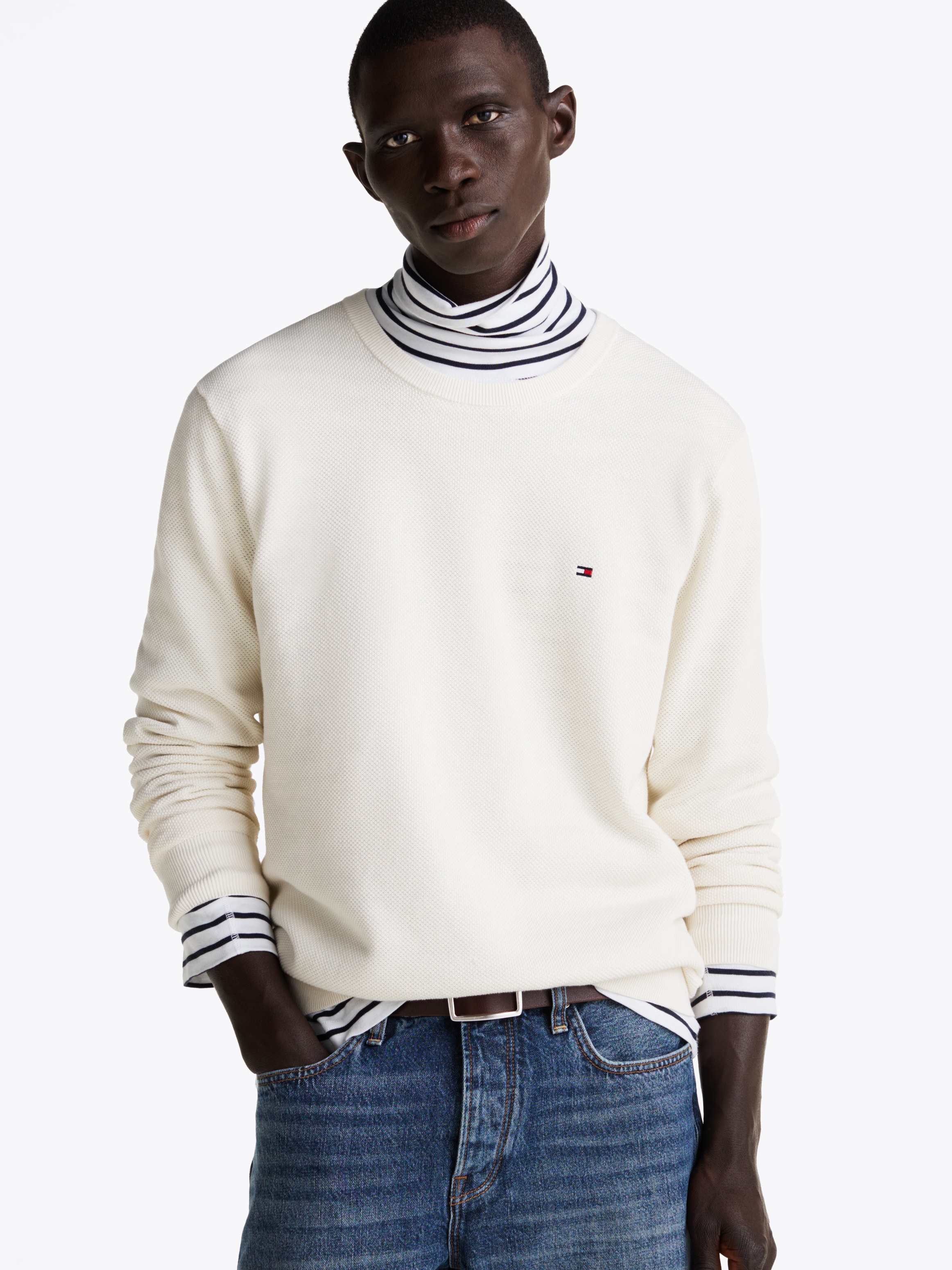 Tommy Hilfiger Rundhalspullover »ESSENTIAL STRUCTURE CREW NECK mit Struktur und Label« unifarben, casual, regular fit, Baumwolle, Rundhals