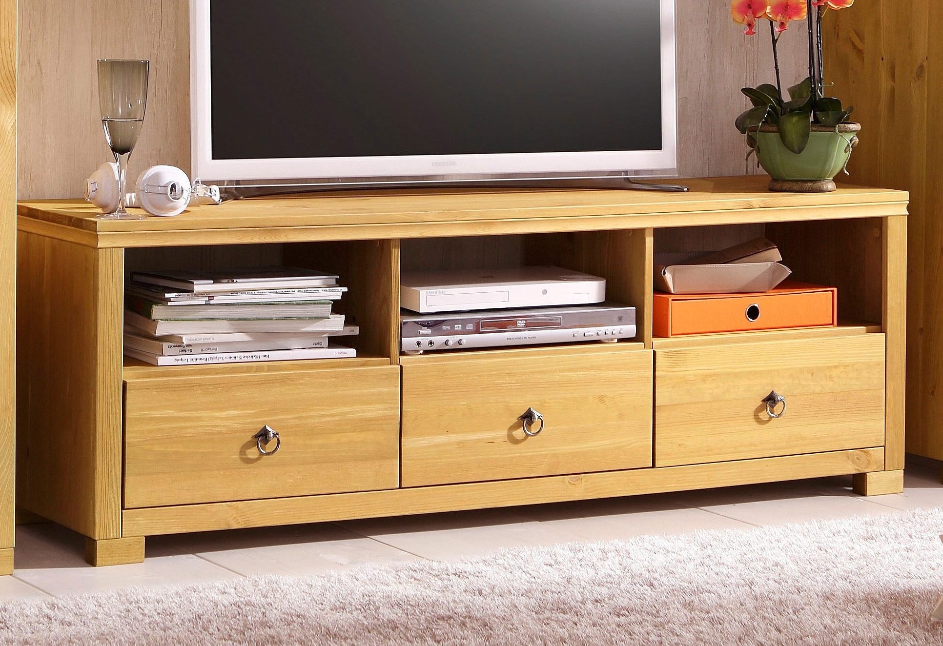 GOODproduct TV-Board »Gotland« Breite 147 cm, mit Schubladen und offenen Fächern, Massivholz, FSC®