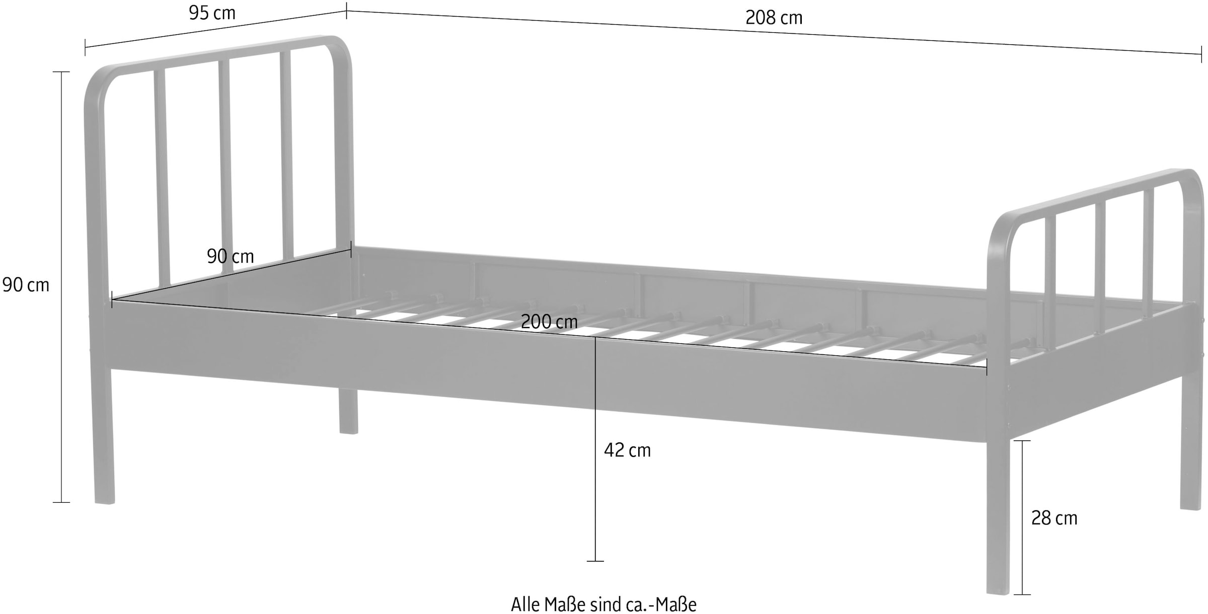 WOOOD Sommier »Mees tahlrahmen pulverbeschichtet mit Kopf- und Fussteil« Dimensions du matelas 120x200 cm, capacité de charge 150 kg