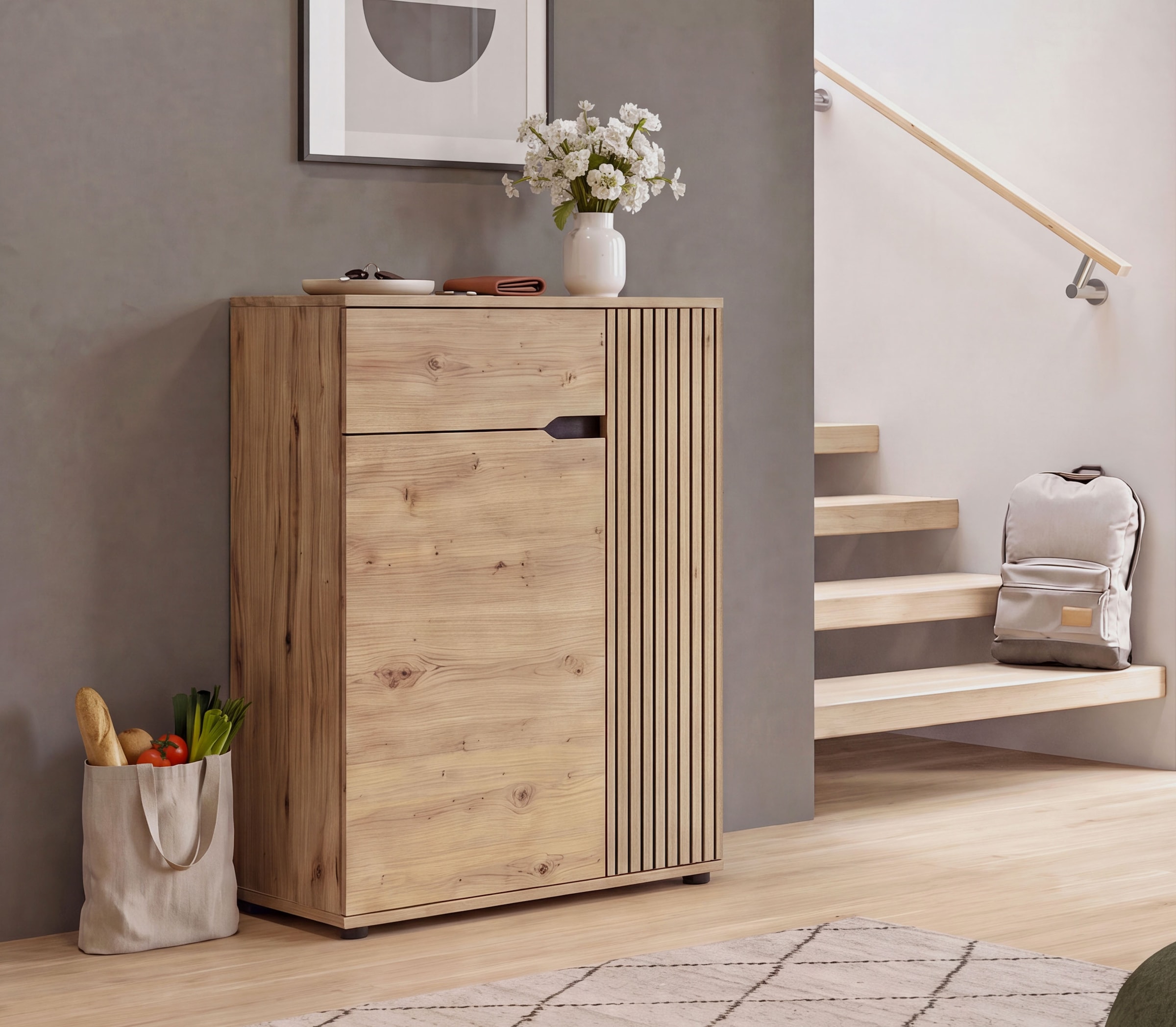 GOODproduct Commode à chaussures »FJELL, Breite 80cm, 2 Türen, 1 Schubkasten, 3 Einlegeböden, 5 Fächer« Armoire de rangement, armoire à chaussures, commode, buffet, vaisselier