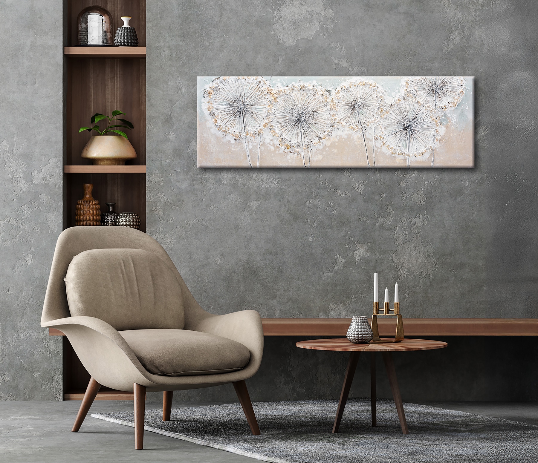 Bönninghoff Peinture à l'huile »handarbeit PUSTEBLUMEN 40x120 cm – Wandbild Kunst Deko« Fleurs 1 cuis tlg. fabriqué à la main, chaque tableau est unique