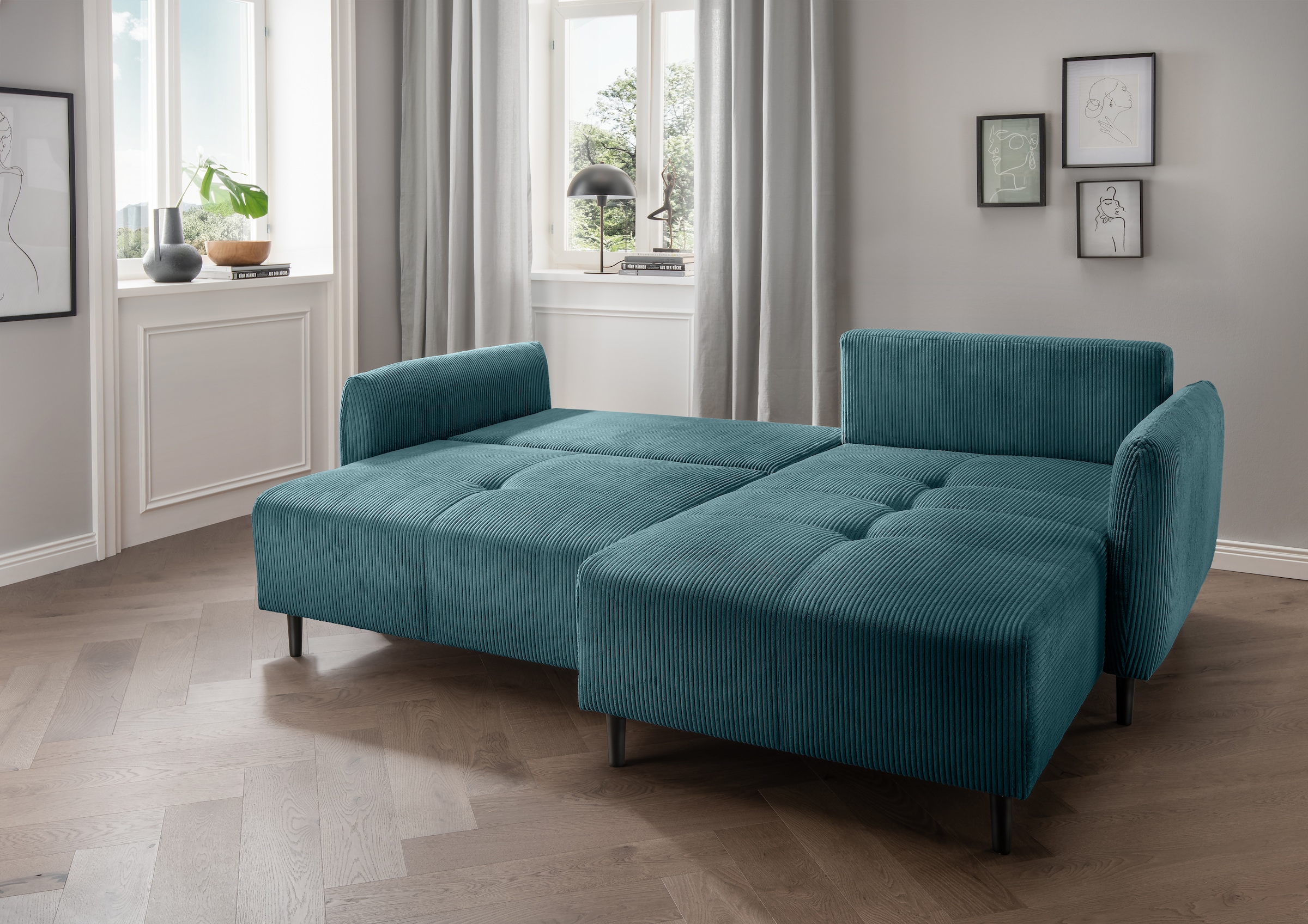 Home affaire Ecksofa »Mara, L-Form, aktueller Cord Bezug und tolle Farben, schmale Armlehnen« whlw. mit Bettfunktion,Recamiere links/rechts montierbar, Breite 238cm
