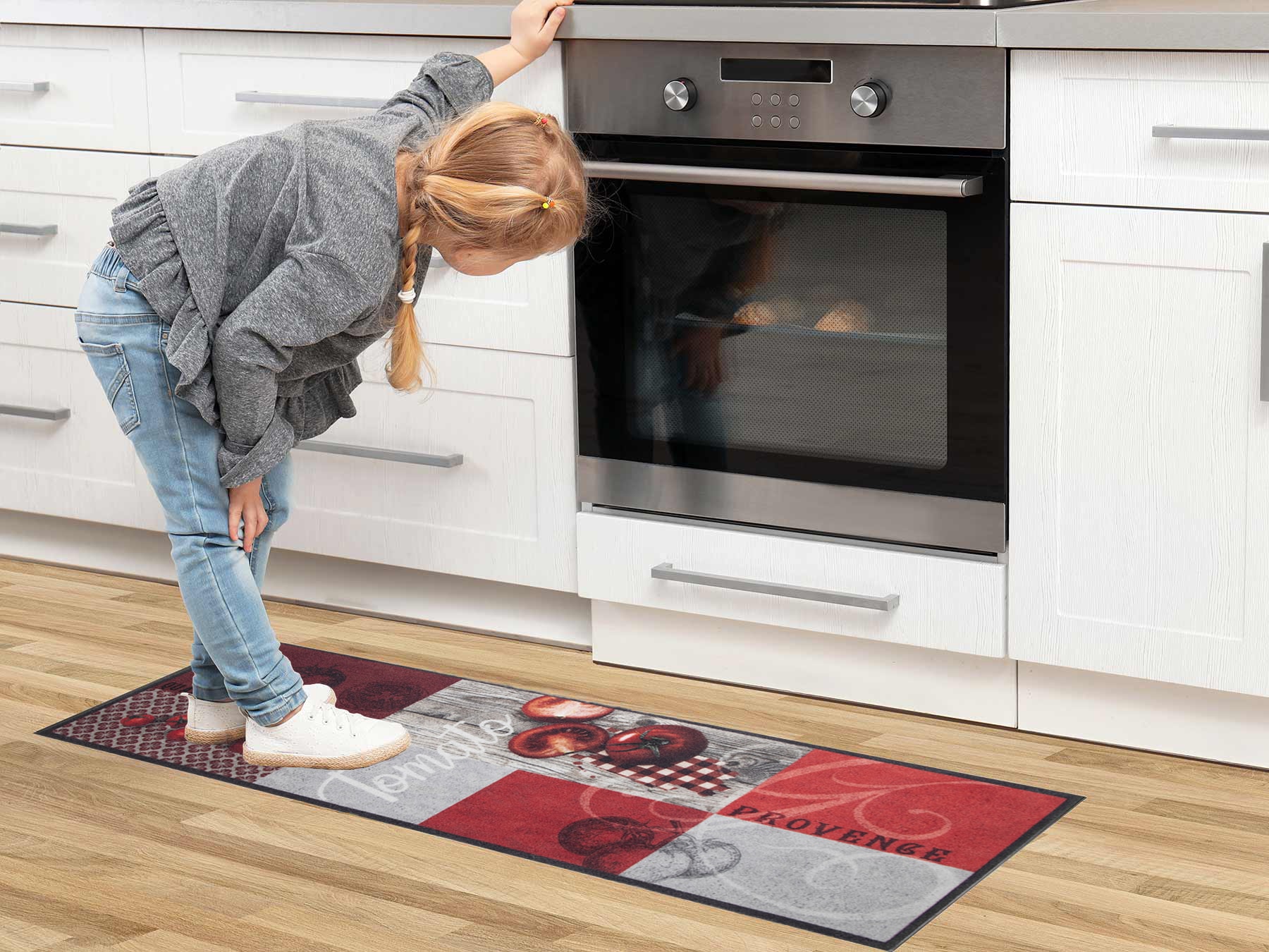 Primaflor-Ideen in Textil Chemin de cuisine »TOMATO, Made in Belgium« Rectangulaire 6,5 mm Höhe Motiv Tomaten, mit Schriftzug, rutschhemmend, waschbar, Küche