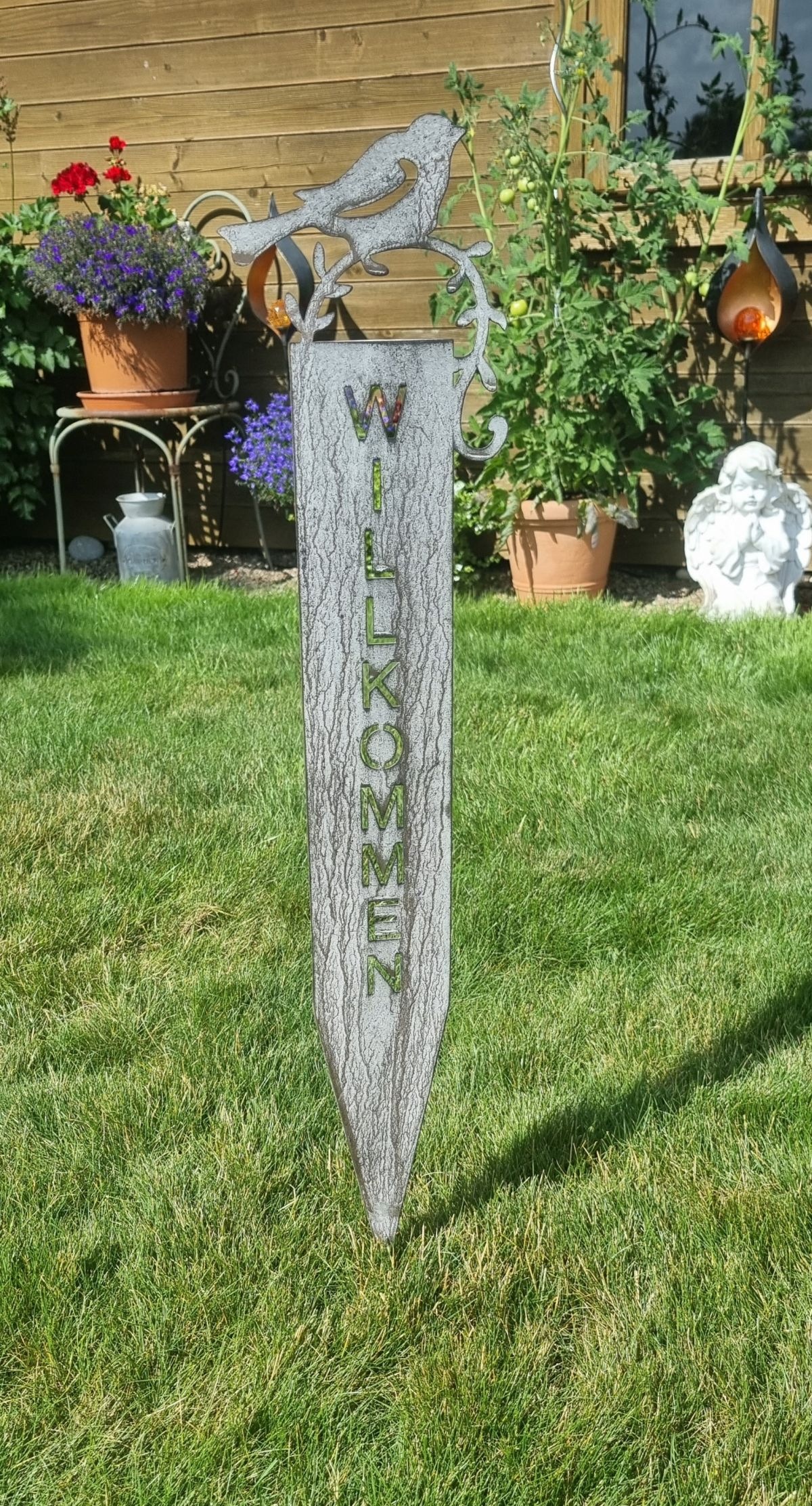 Ambiente Haus Gartenstecker »Willkommen (H) 70cm« mit Vogel und Schriftzug für Aussenbereich