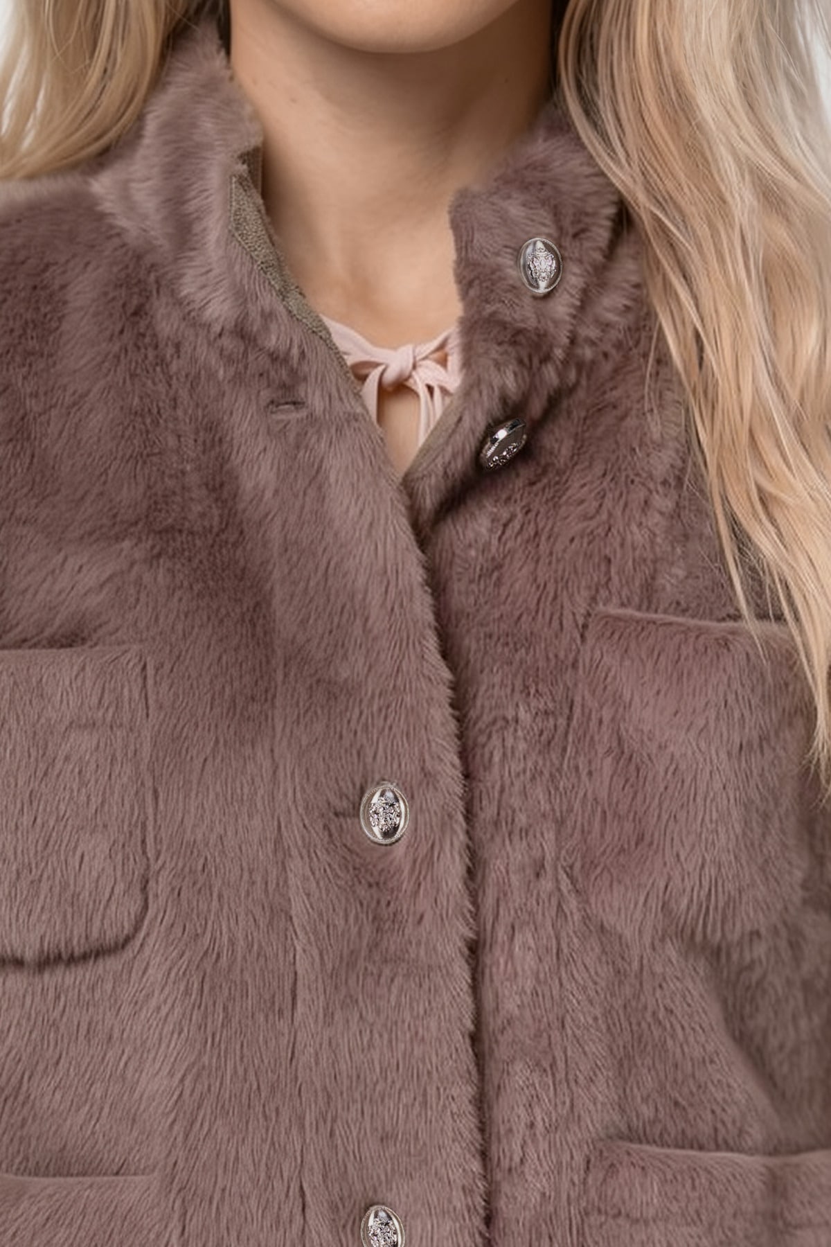 Monari Fellimitatjacke »Jacke Cape fake fur« ohne Kapuze Regular fit mit Stehkragen