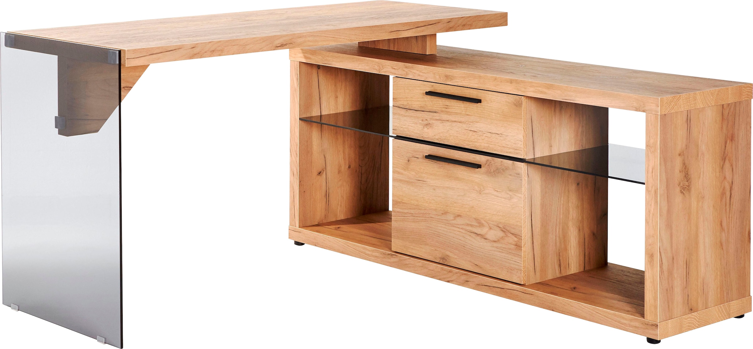 Jahnke Bureau d'angle »LUX« montage réversible, panneau latéral en verre de sécurité ESG