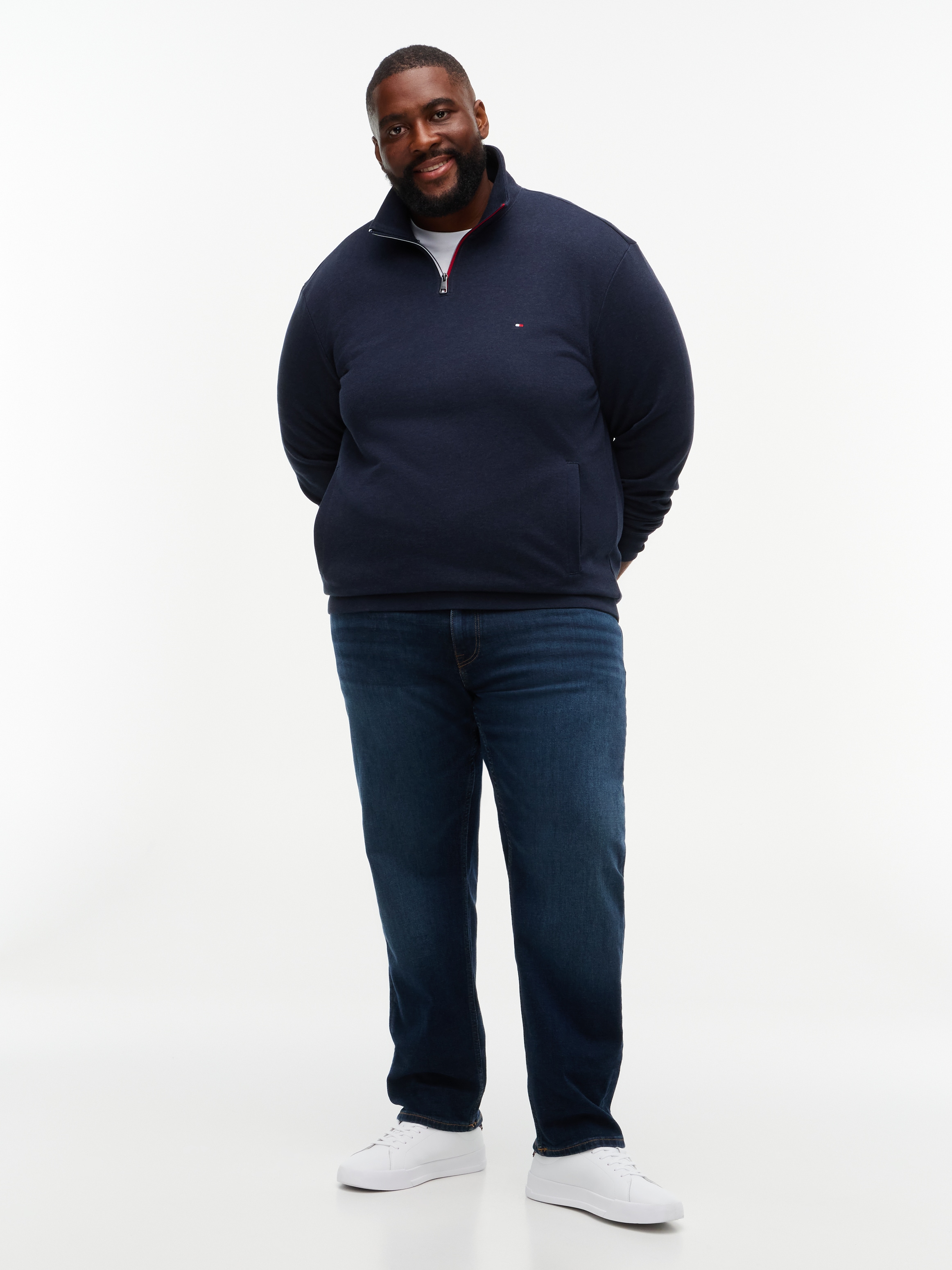 Tommy Hilfiger Big & Tall Sweatshirt »BT-RWB TERRY TIPED REGULAR 1/4 ZIP-B«, Grosse Grössen, Troyerkragen
