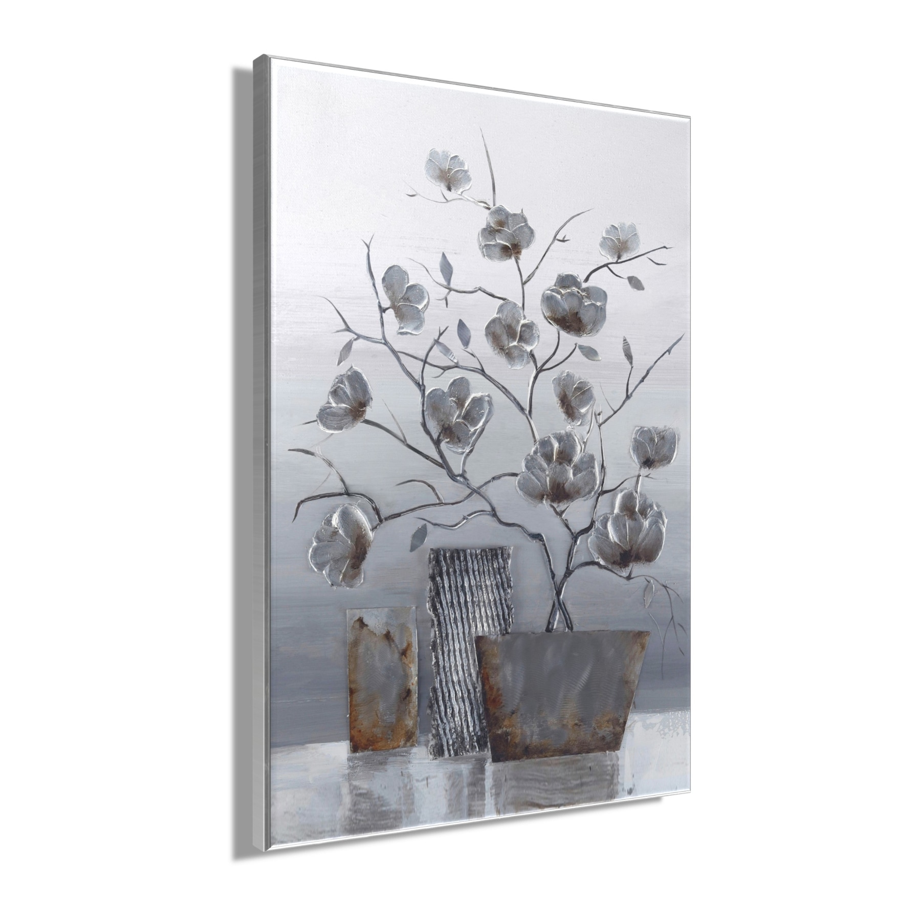 Bönninghoff Peinture à l'huile »handarbeit gerahmt BLUMENVASE 60x90 cm – Wandbild elegant« Feuilles | Fleurs | Vases 1 cuis tlg. fabriqué à la main, chaque tableau est unique, cadre avec joint creux
