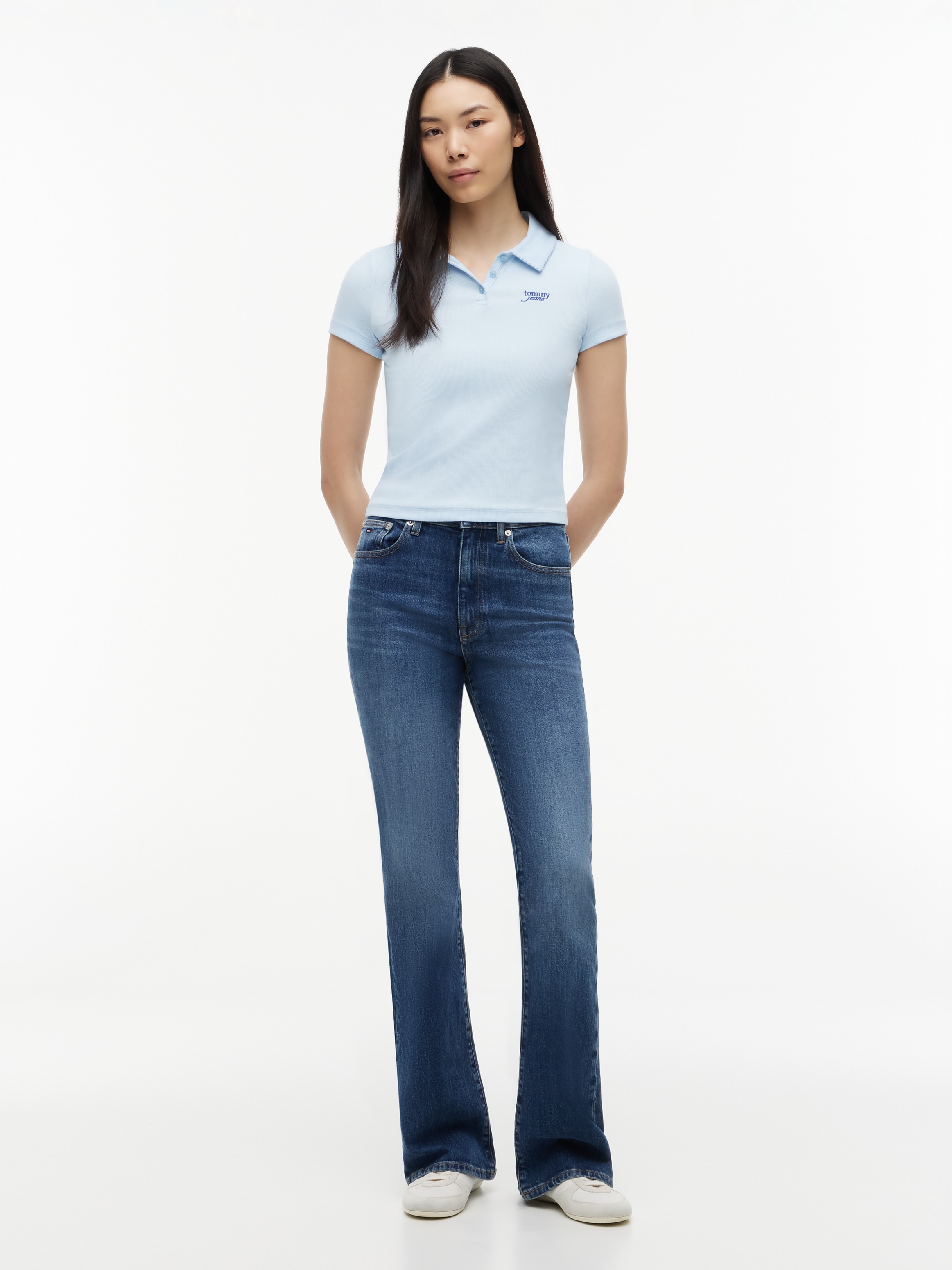 Tommy Jeans Polo »TJW SLIM RIB SCRIPT POLO« Mélange de coton, coupe slim, ajustée, en structure côtelée
