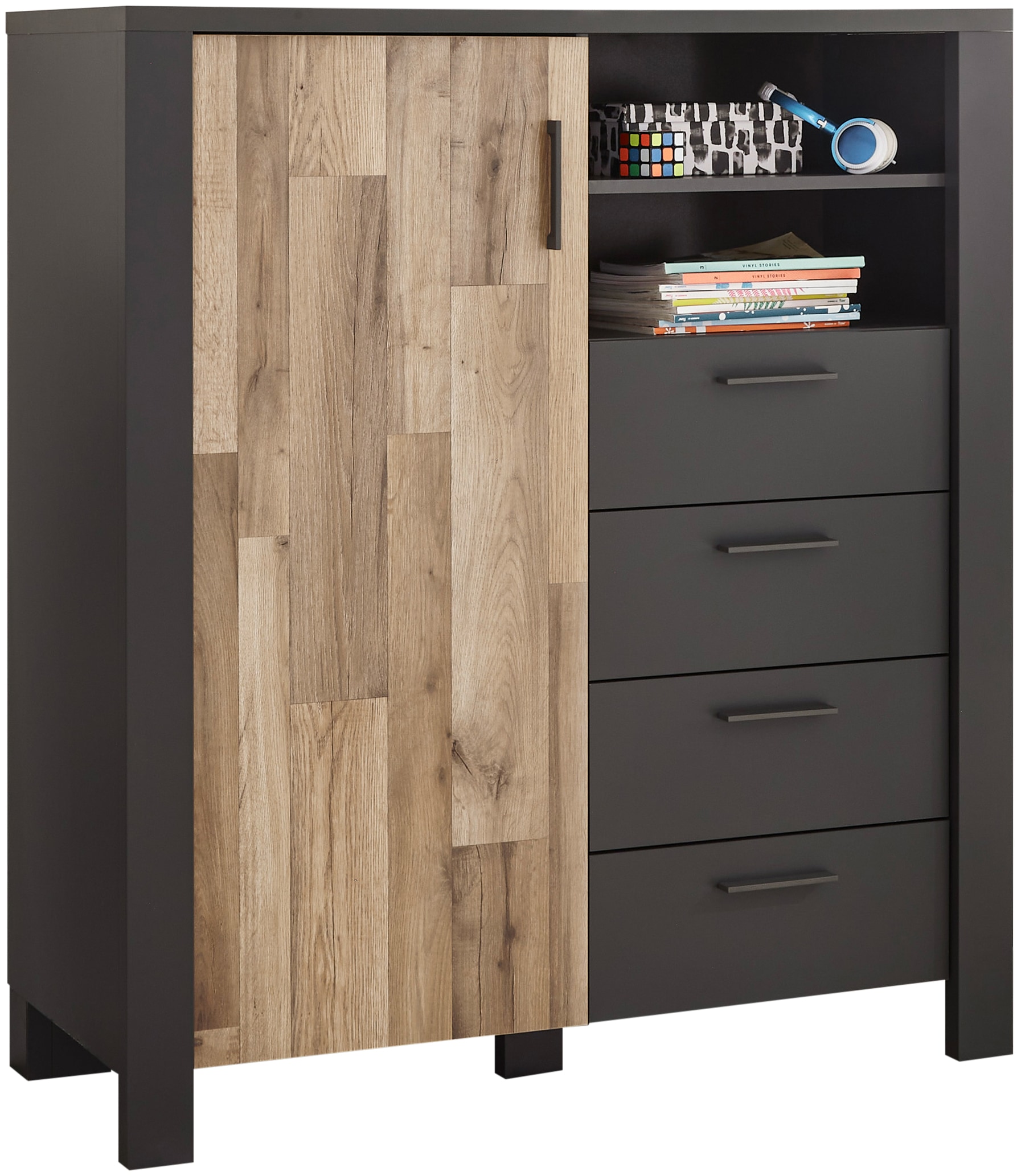 Begabino Schubkastenkommode »Dallas Hochkommode, Sideboard, Wäscheschrank« mit Schubkästen, Schrank in Montana Oak-Graphit