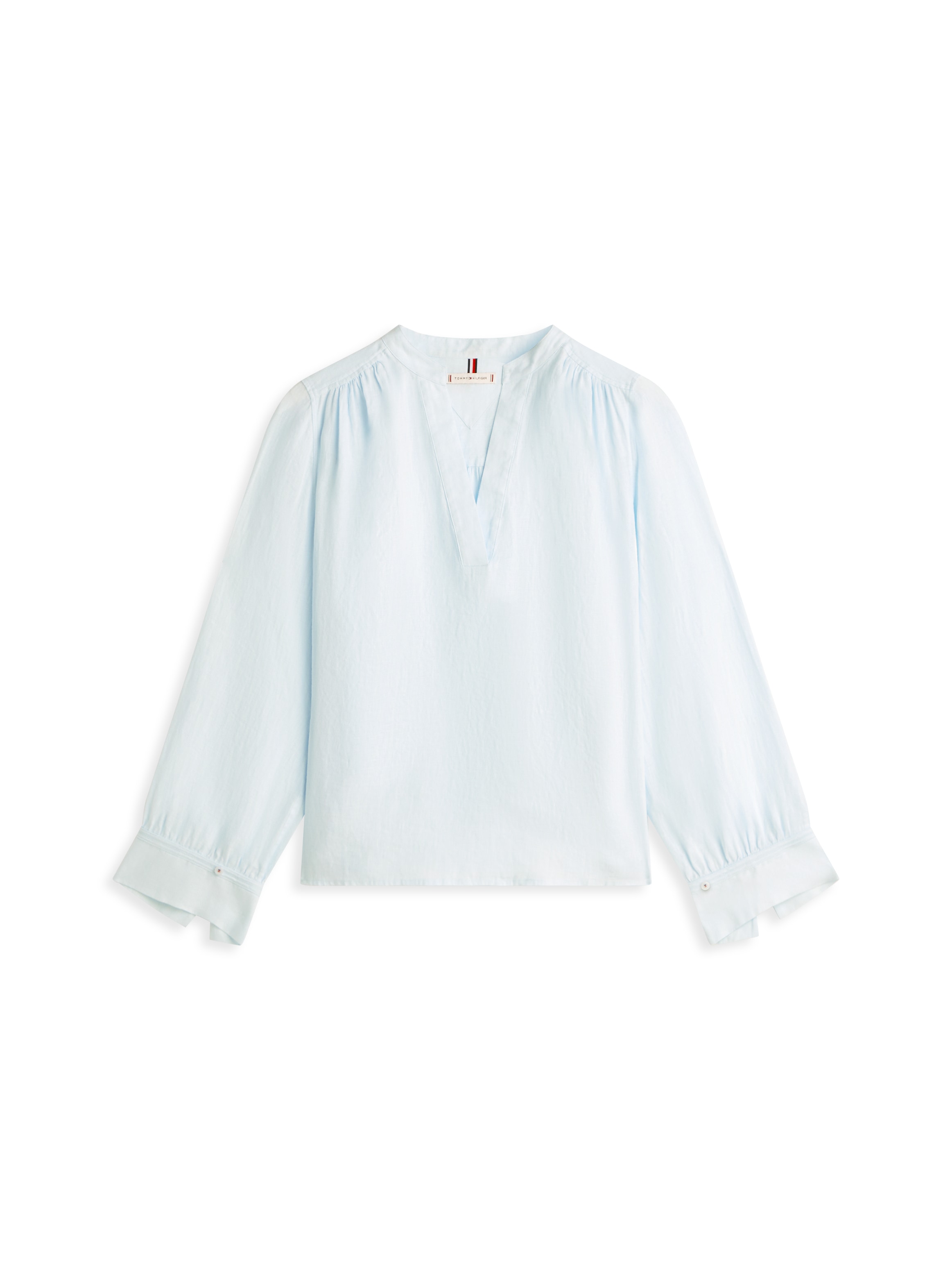 Tommy Hilfiger Blouse à manches longues »ESSENTIAL LINEN V-NECK LONGSLEEVE BLOUSE« avec épaules froncées, coupe décontractée