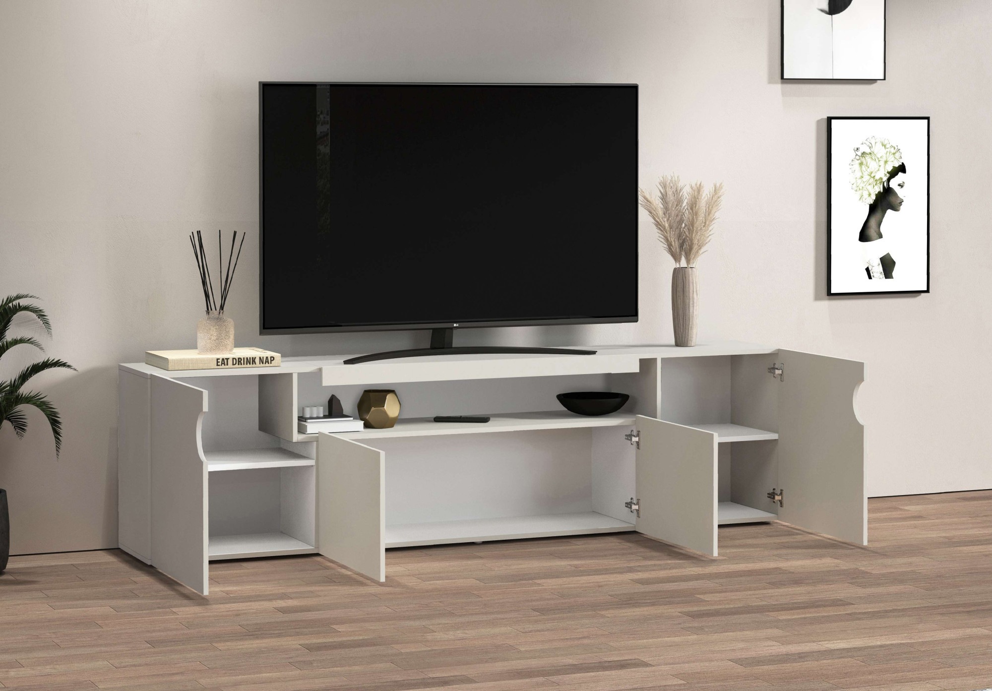 GOODproduct Lowboard »REAL,Lowboard,TV-Kommode,TV-Möbel,TV-Bank« 1 Stk. tlg. Mit 4 Türen, davon 2 abgerundet, die ein ovales offenes Fach bilden