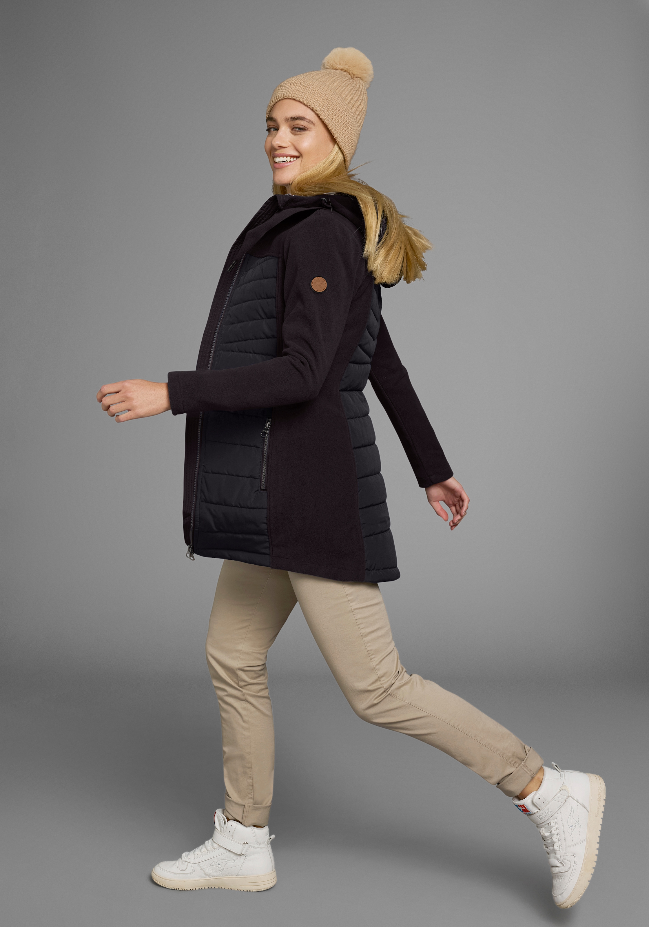 KangaROOS Veste longue mit Kapuze Hybridjacke - Fleecejacke mit wattierten Bereichen