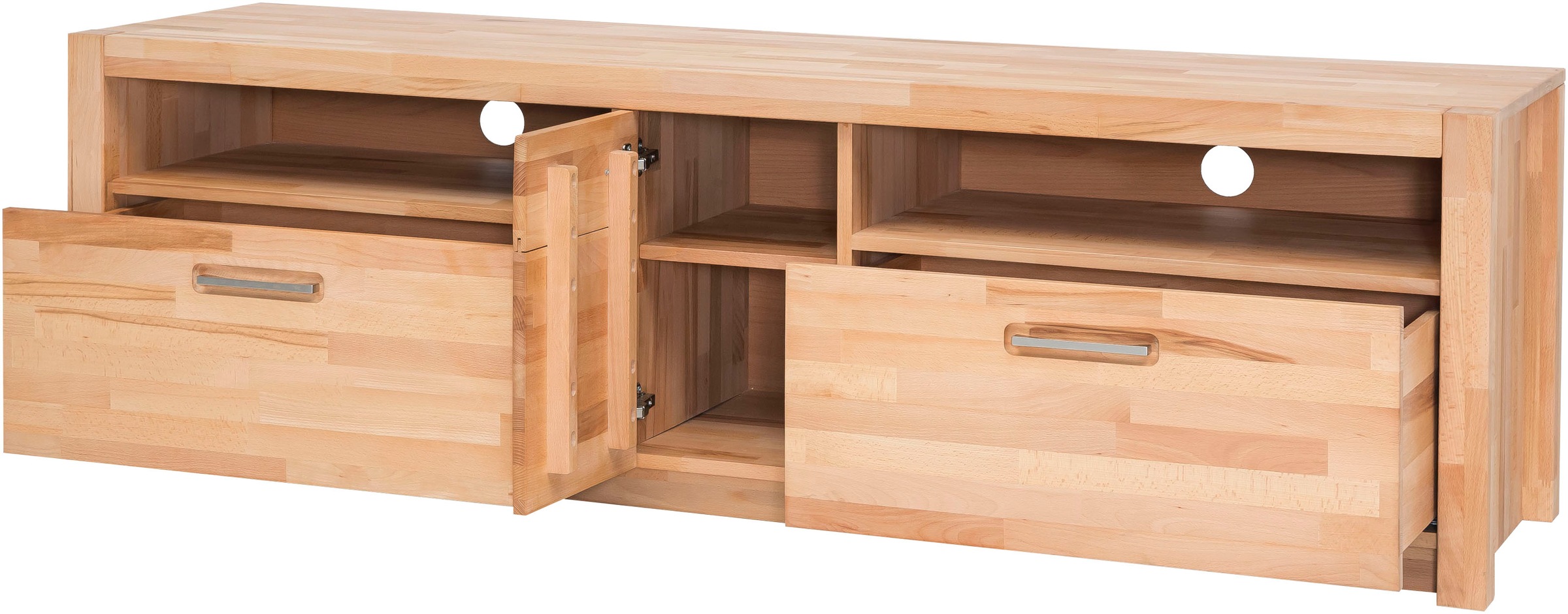 MCA living Lowboard »Fenja TV-Element, Kommode,TV-Möbel,Breite 185 cm« Set, 1 Stück, 1 Stk. tlg. Massivholz, 2 Schubkästen, 2 offene Fächer, 1 Tür, TV-Grösse 70 Zoll