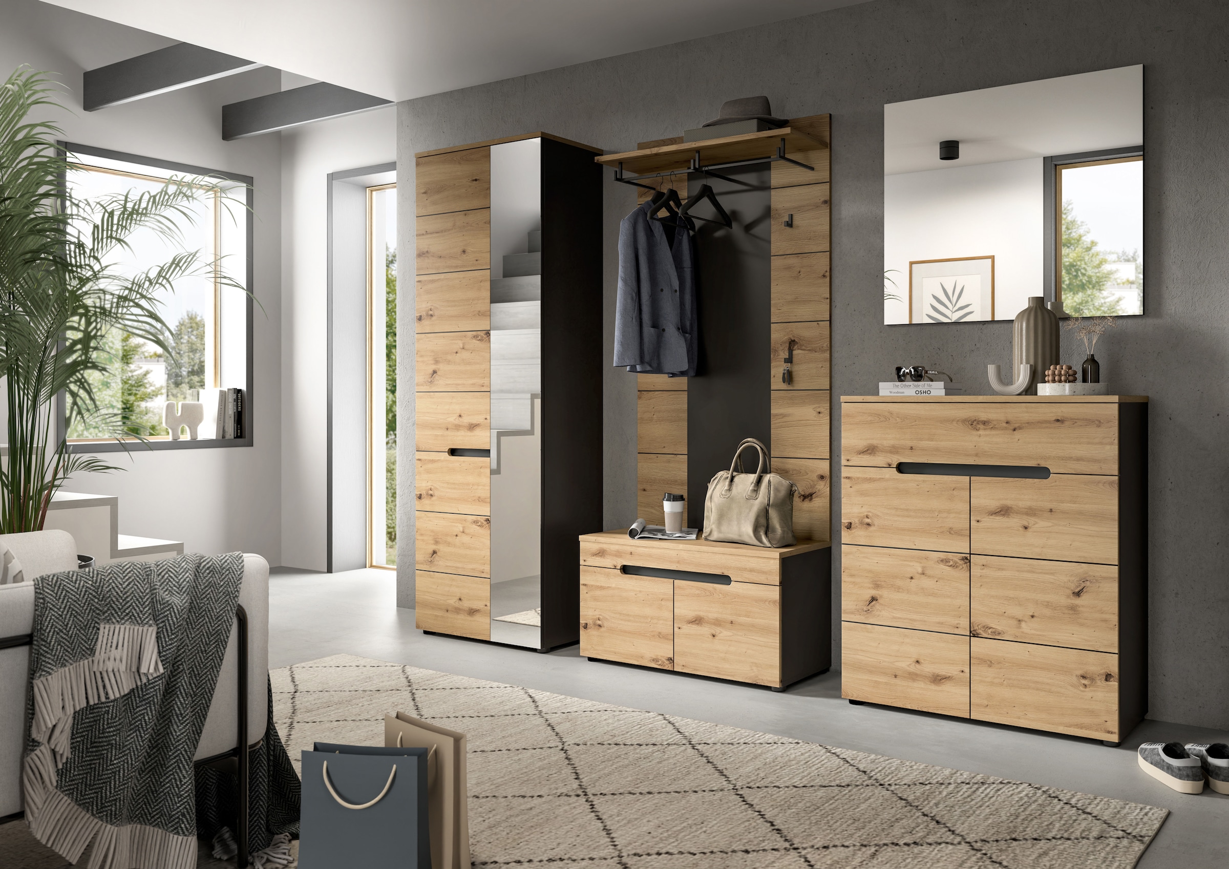 INOSIGN Ensemble de vestiaires »REHAT, TOPSELLER!, 3-teilig, Breite 160 cm, individuell erweiterbar« Set, bestehend aus: Garderobenschrank, Sitzbank und Paneel, 3 cuis tlg.