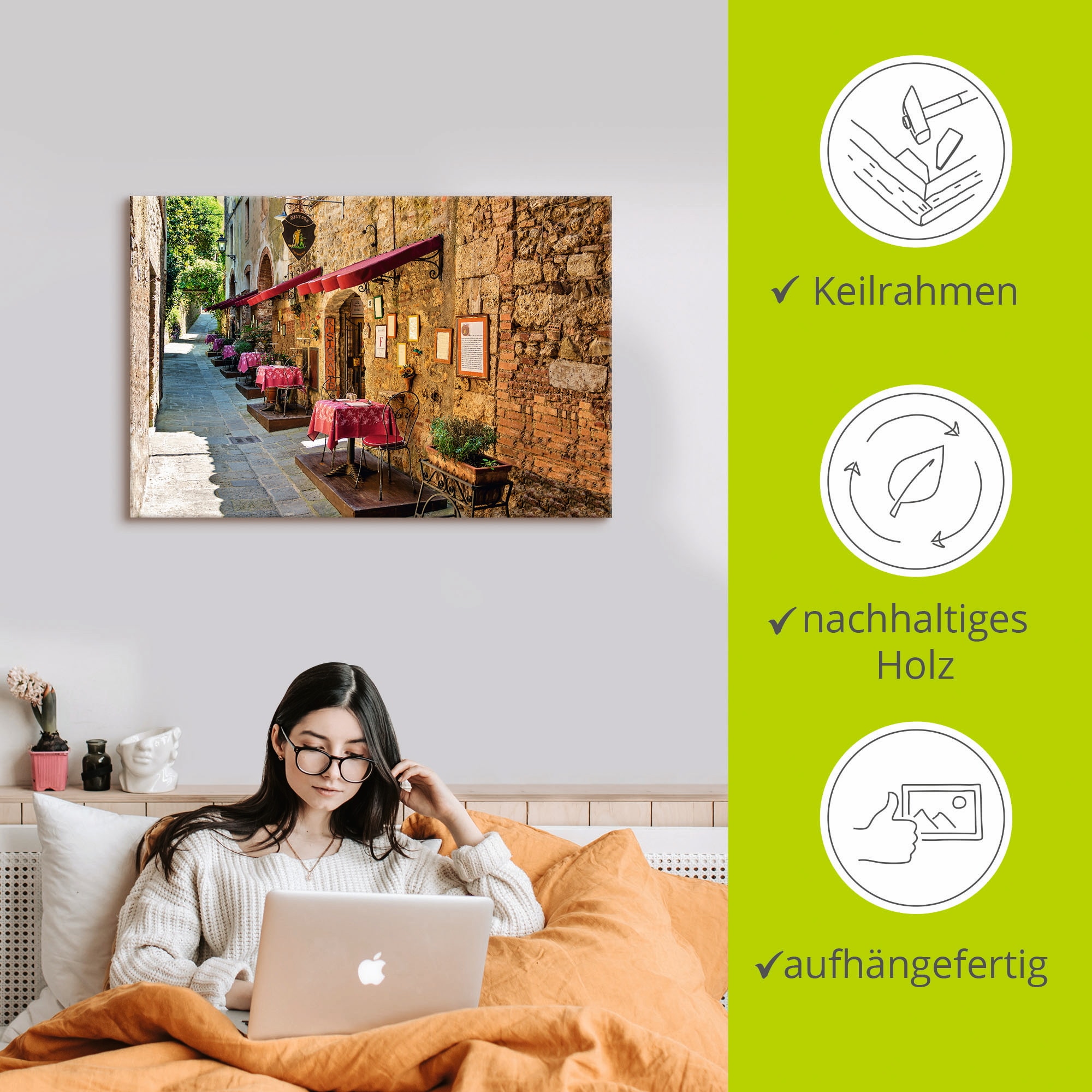 Artland Leinwandbild »Toskana II« Europa 1 Stk. tlg. auf Holzrahmen gespannt