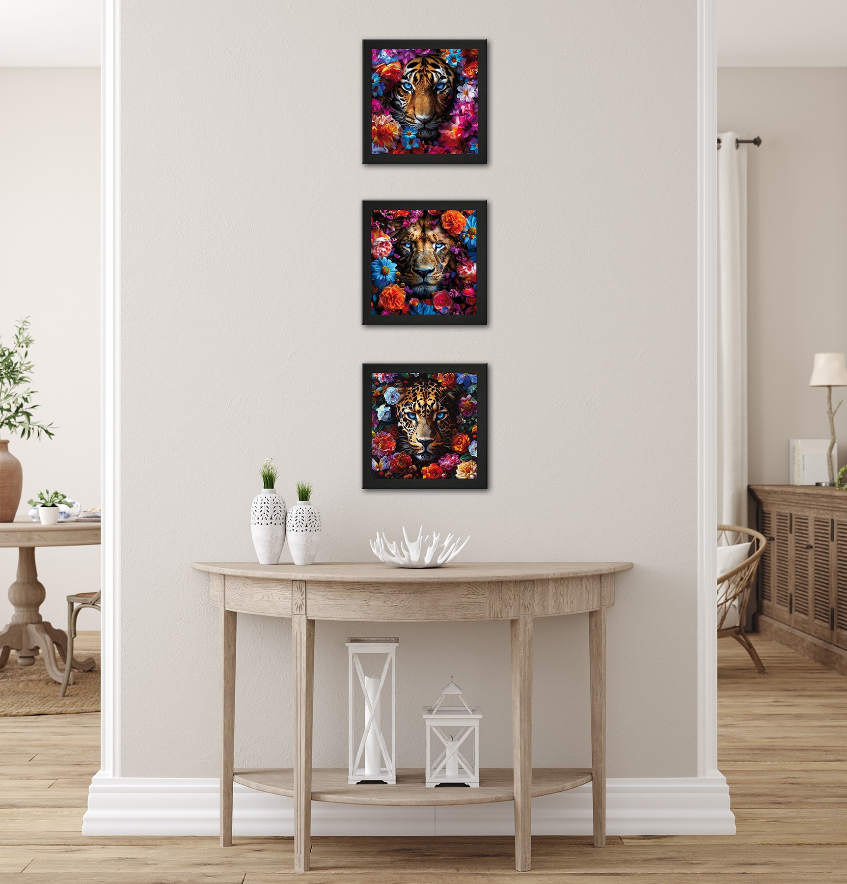 Bönninghoff Bild mit Rahmen »3er-Set gerahmte Bilder TIGER LÖWE 3x23x23 cm – Tiermotiv modern« Blumen | Blumenbilder | Kunst | Löwen | Raubkatzen | Tiere | Tiger 3 Stk. tlg. mehrteiliges Bilder-Set, harmonisch aufeinander abgestimmt