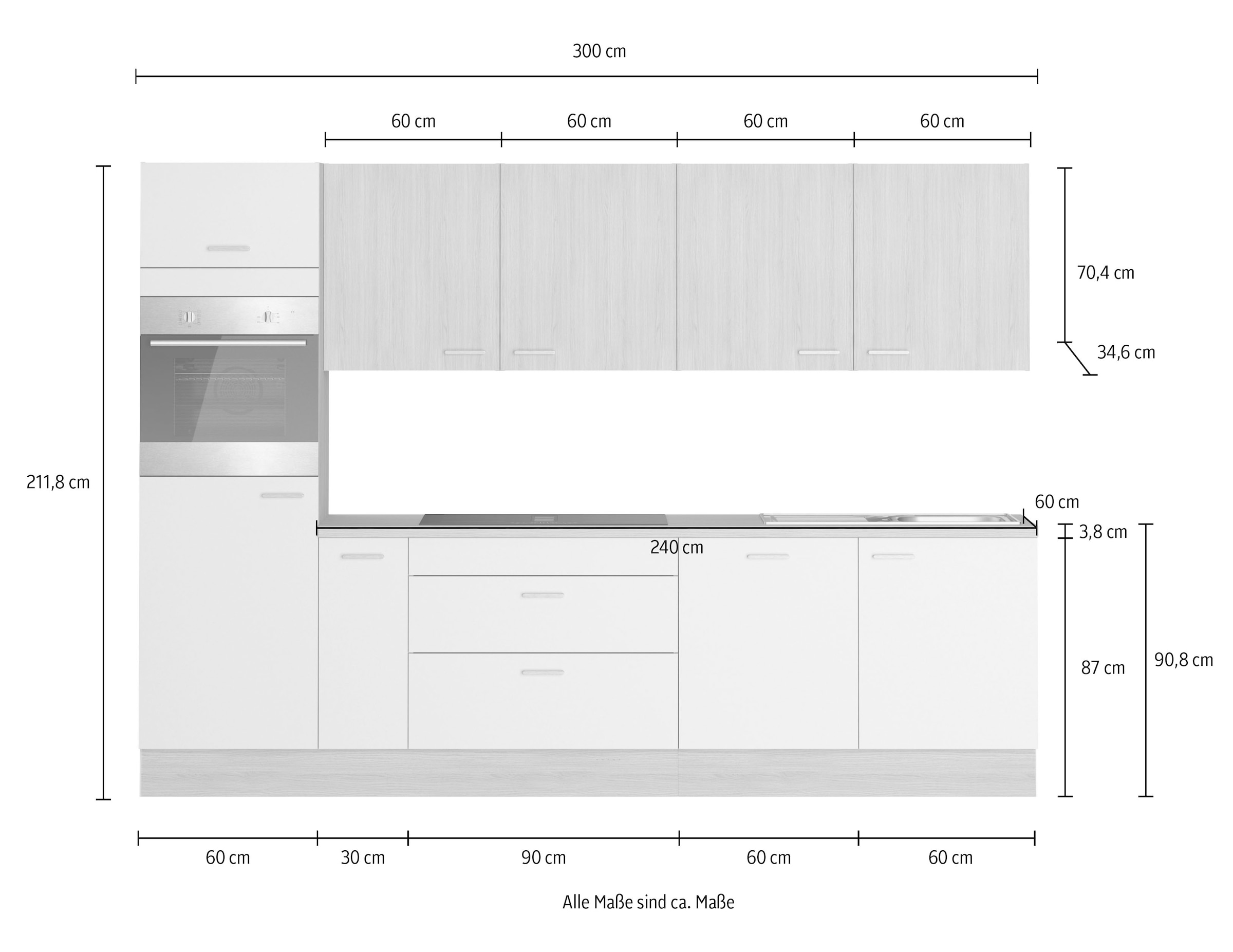 KOCHSTATION Kitchenette »KS-Lucy« Breite 300 cm, Soft-Close, inkl. Zubehör, wahlweise mit E-Geräten