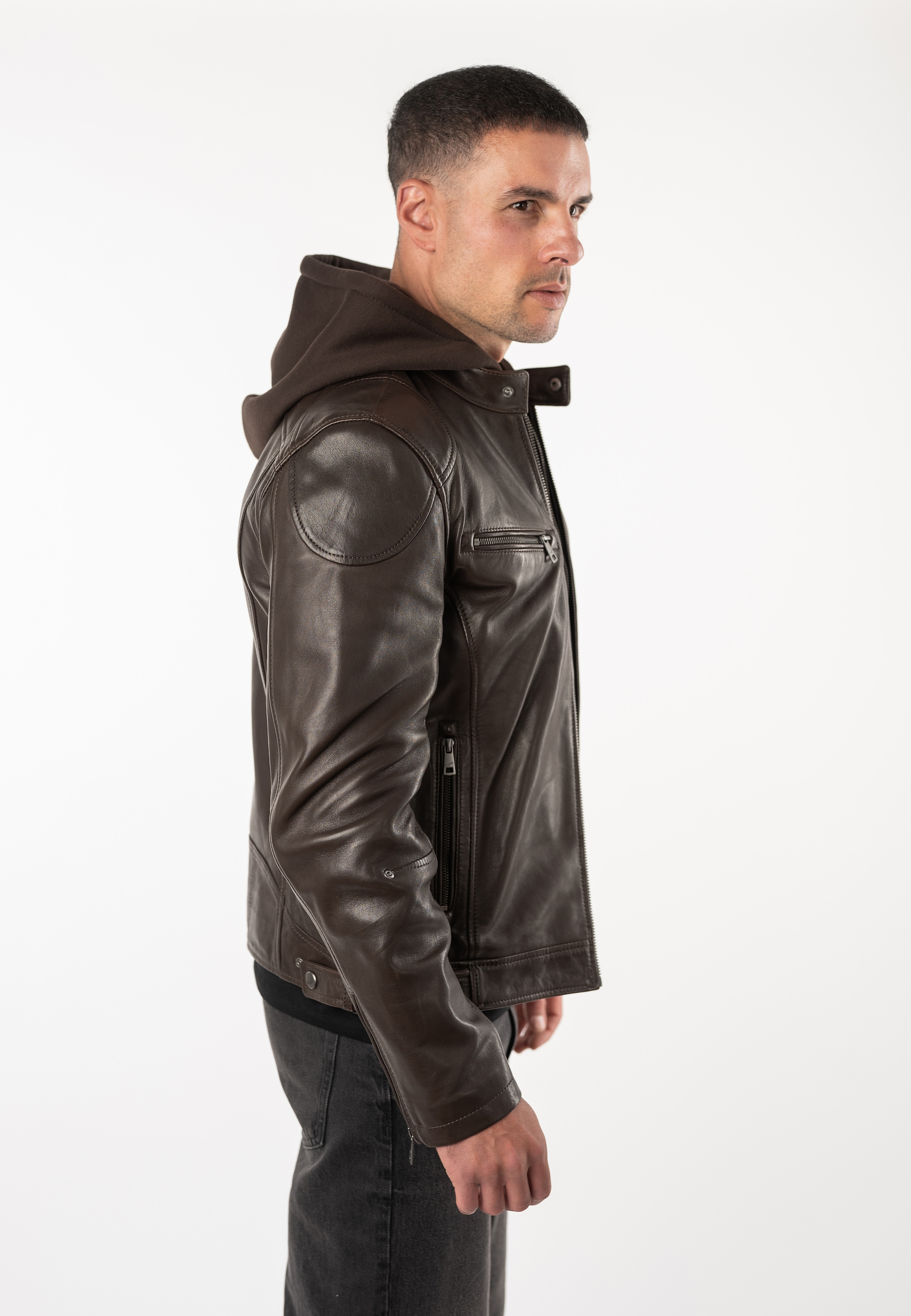 Mauritius Veste en cuir »MMBoky« avec capuche mit Kapuze & betonter Schulterpartie