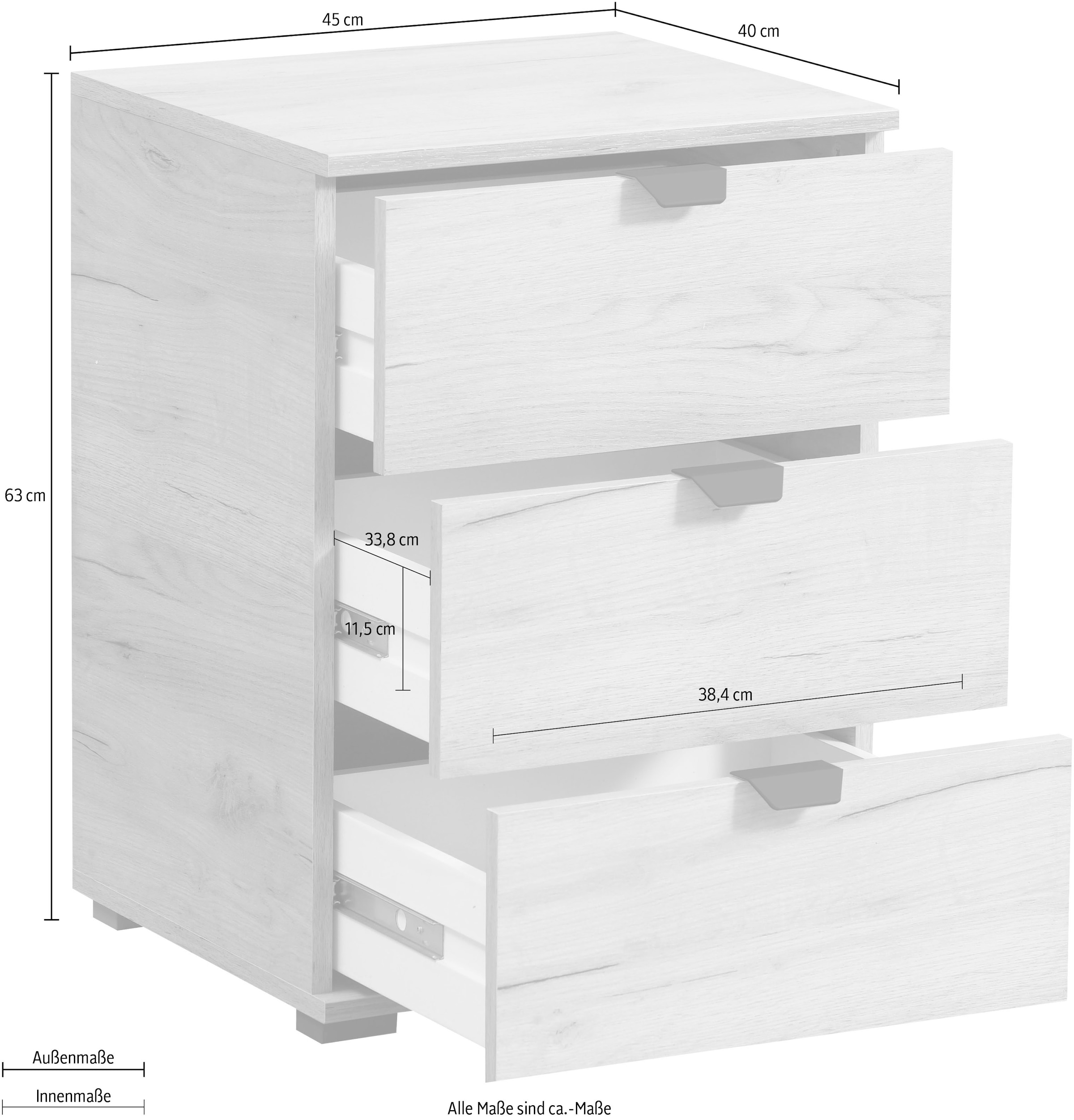 INOSIGN Table de nuit »Duero« mit 3 Schubkästen, Breite 45 cm