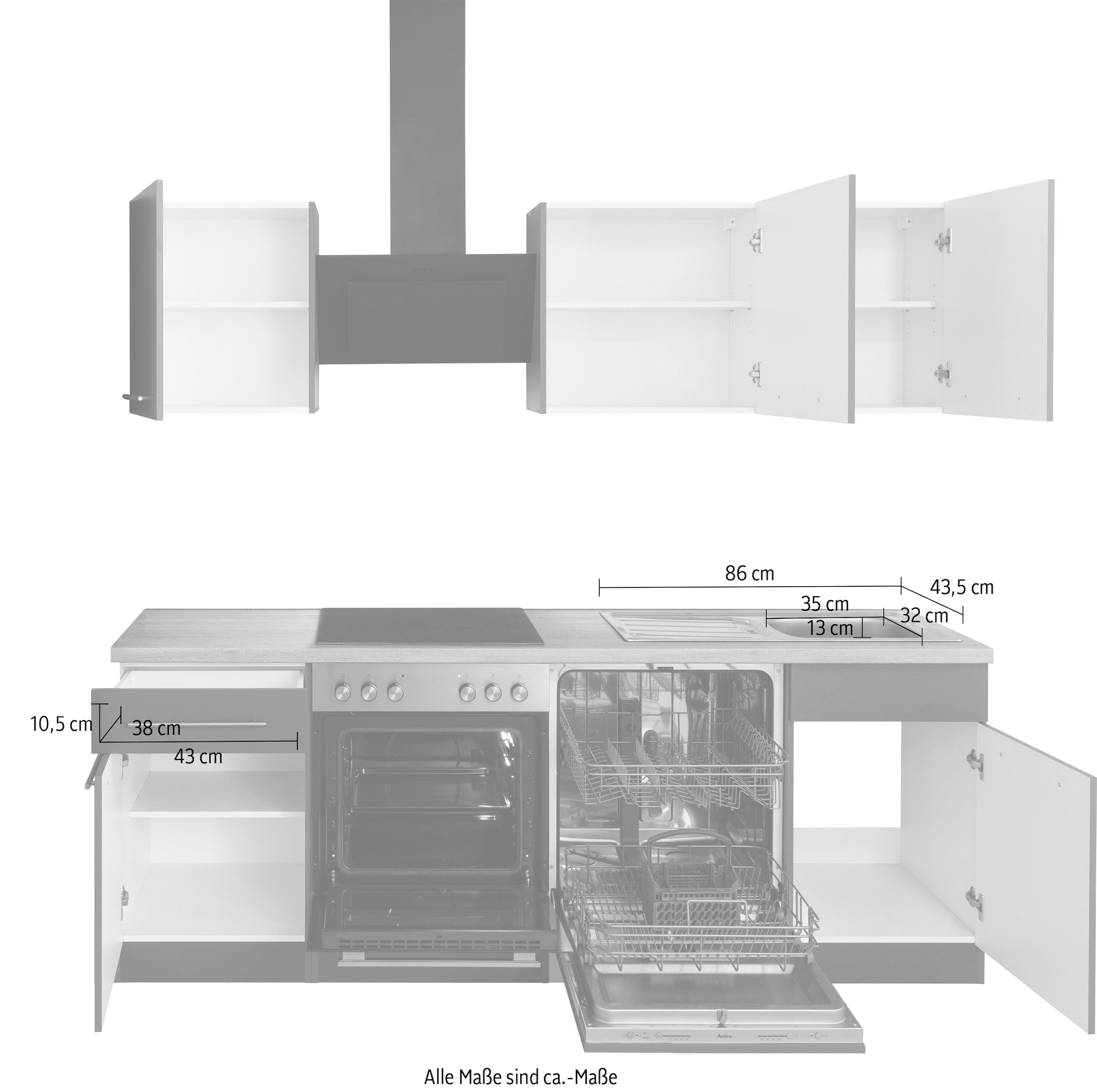 wiho Küchen Küchenzeile »Unna« ohne E-Geräte, Breite 220 cm