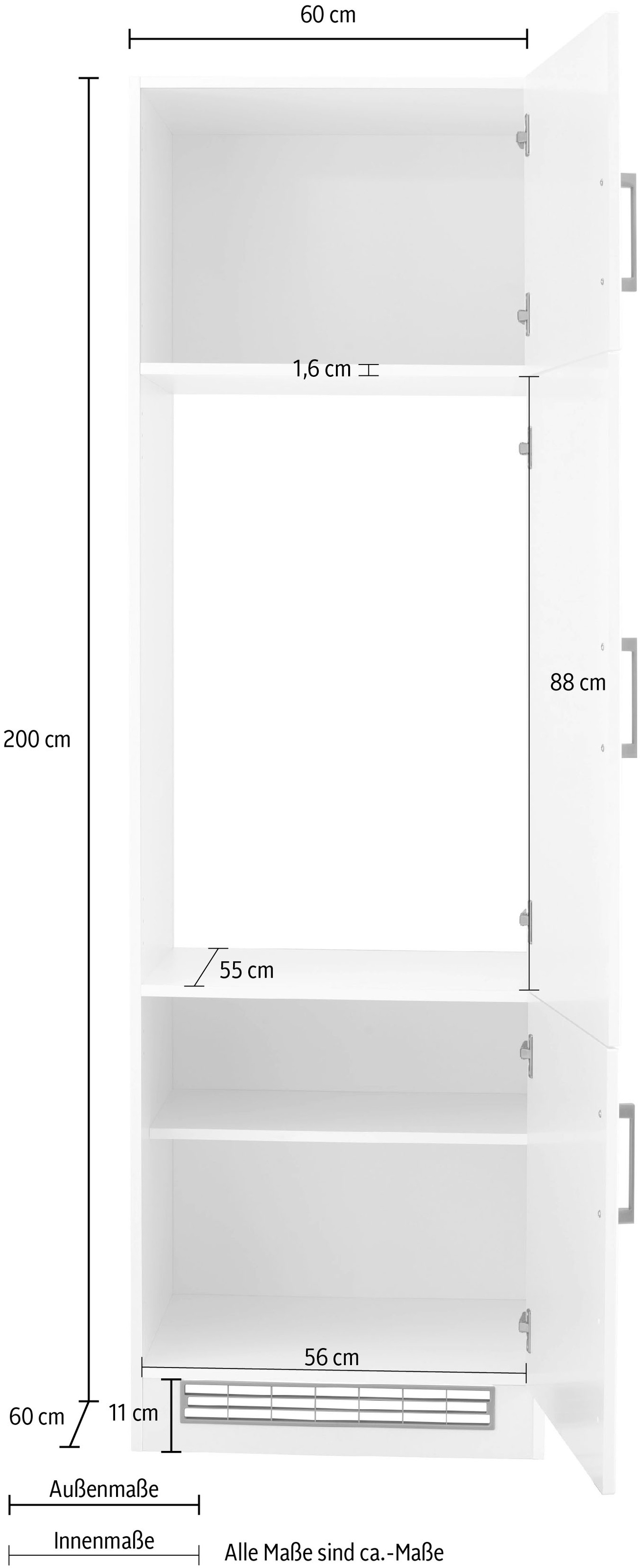 KOCHSTATION Kühlumbauschrank »KS-Tinnum« 60 cm breit, 200 cm hoch, Metallgriffe, mit Nischenmass 88 cm