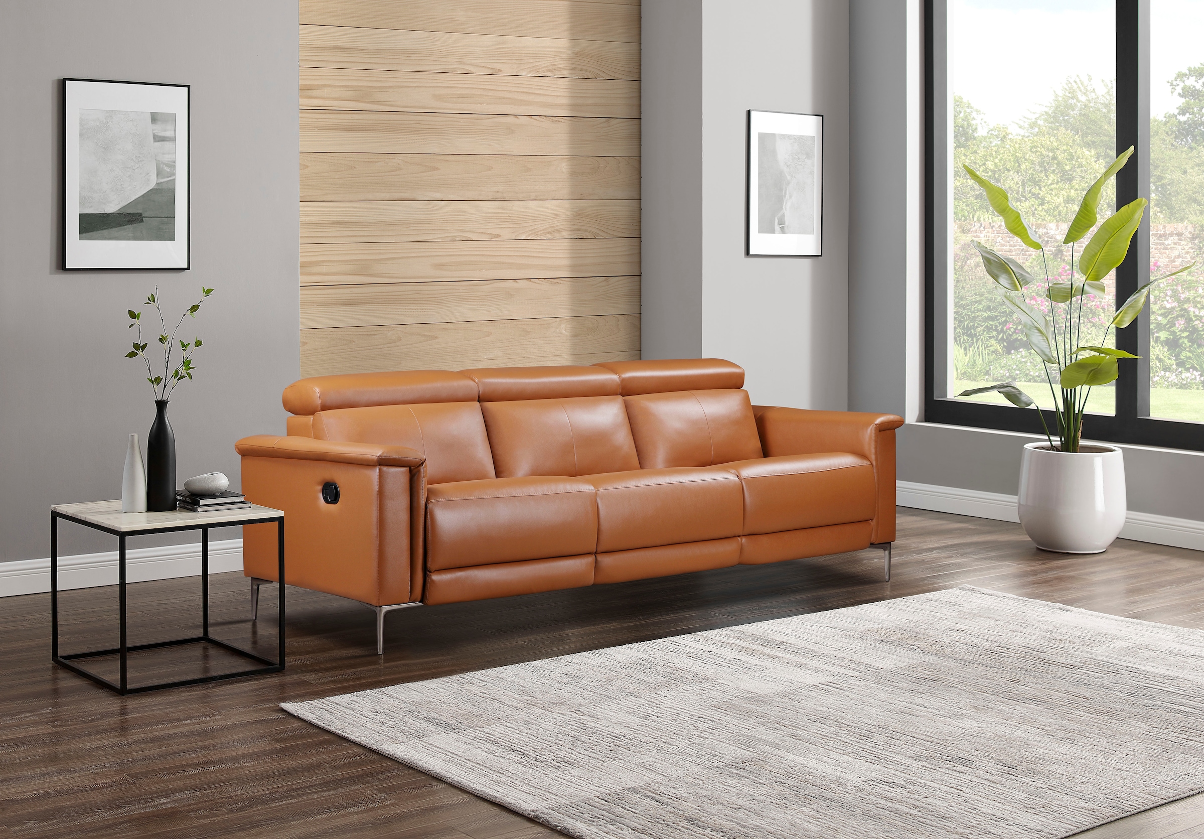 Home affaire 3-places »Lund, mit manueller und elektrischer Relaxfunktion« in 2 Sitzen (links u. rechts), USB-C, Echtleder, Kunstleder, Webstoff,