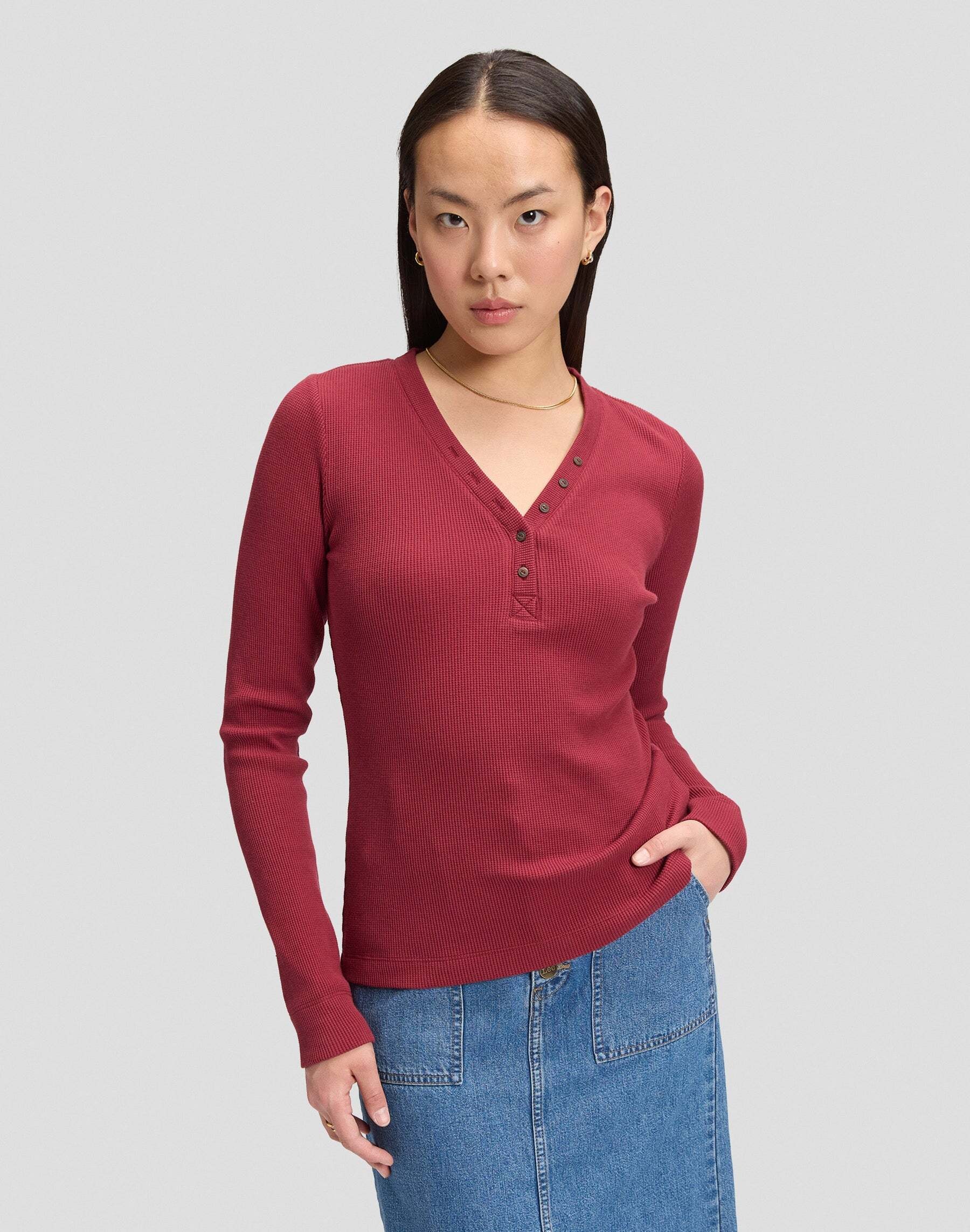 Lee® T-shirt à manches longues »Lee Langarmshirt Waffle Henley«