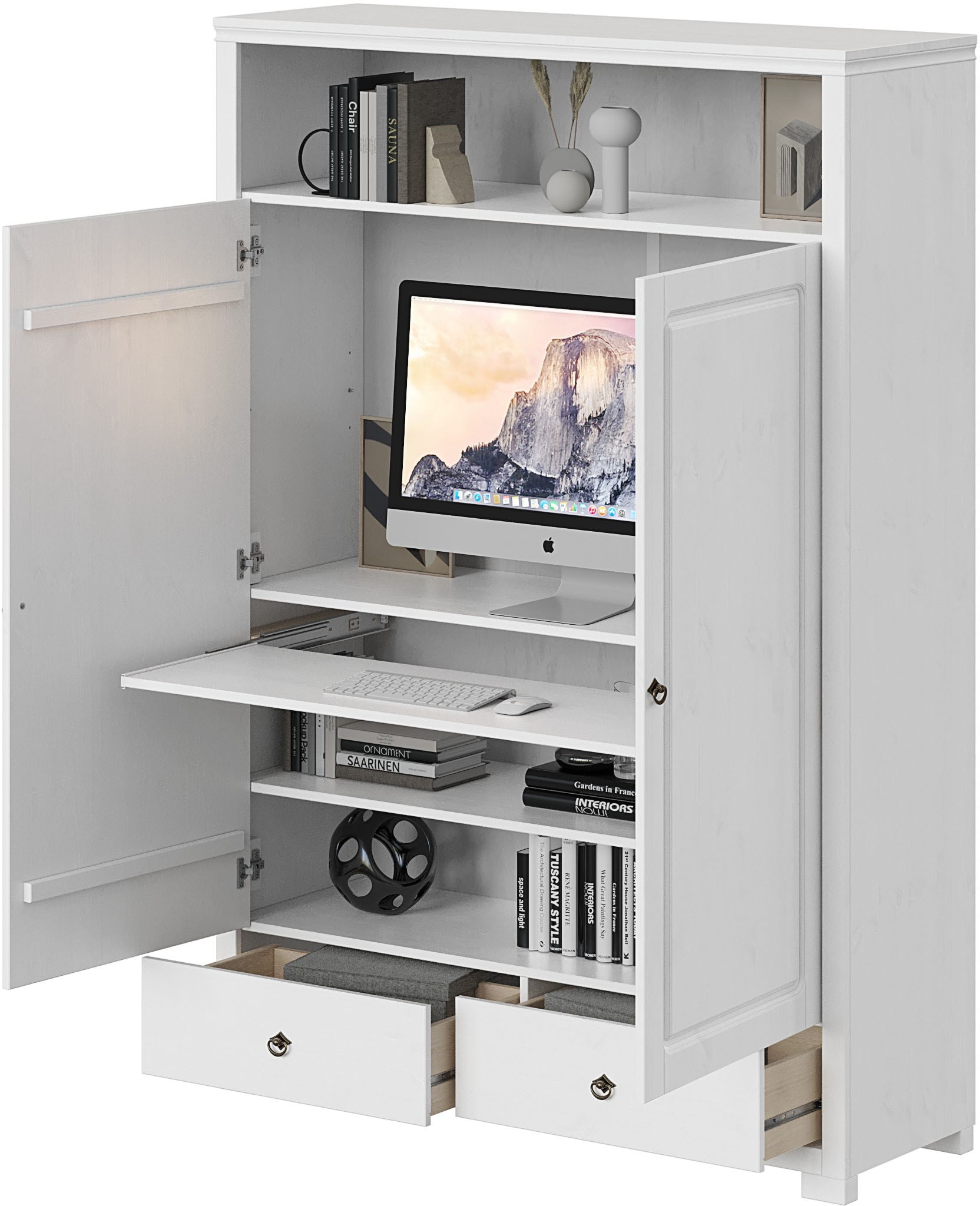 GOODproduct Armoire à linge »Gotland! Home Office Schrank, Mehrzweckschrank, Büroschrank« H/B/T ca. 180/125/40cm,  mit Ausziehregal, Schublade, stabil + langlebig, Massivholz made in EU