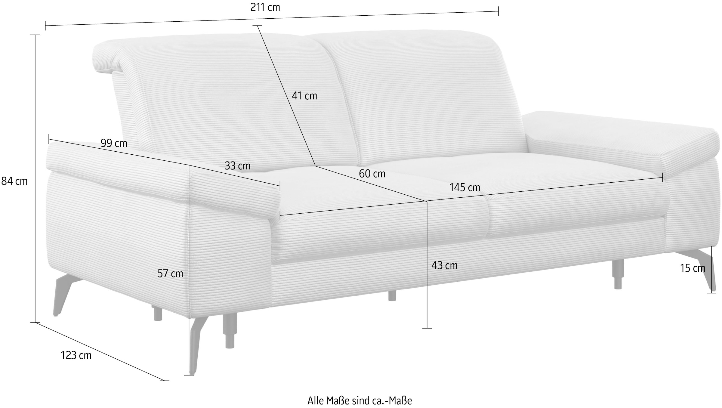 sit&more 2,5-Sitzer »Cabana« Breite 211 cm, mit oder ohne Sitztiefen-, und Kopfteilfunktion