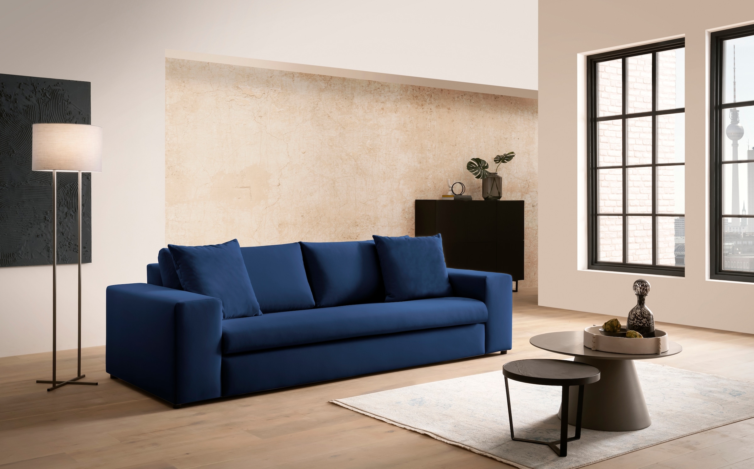 andas 3-Sitzer »SLEETLAND XXL in Samtvelours oder Vintage-Leder-Optik« besonders gross und bequem