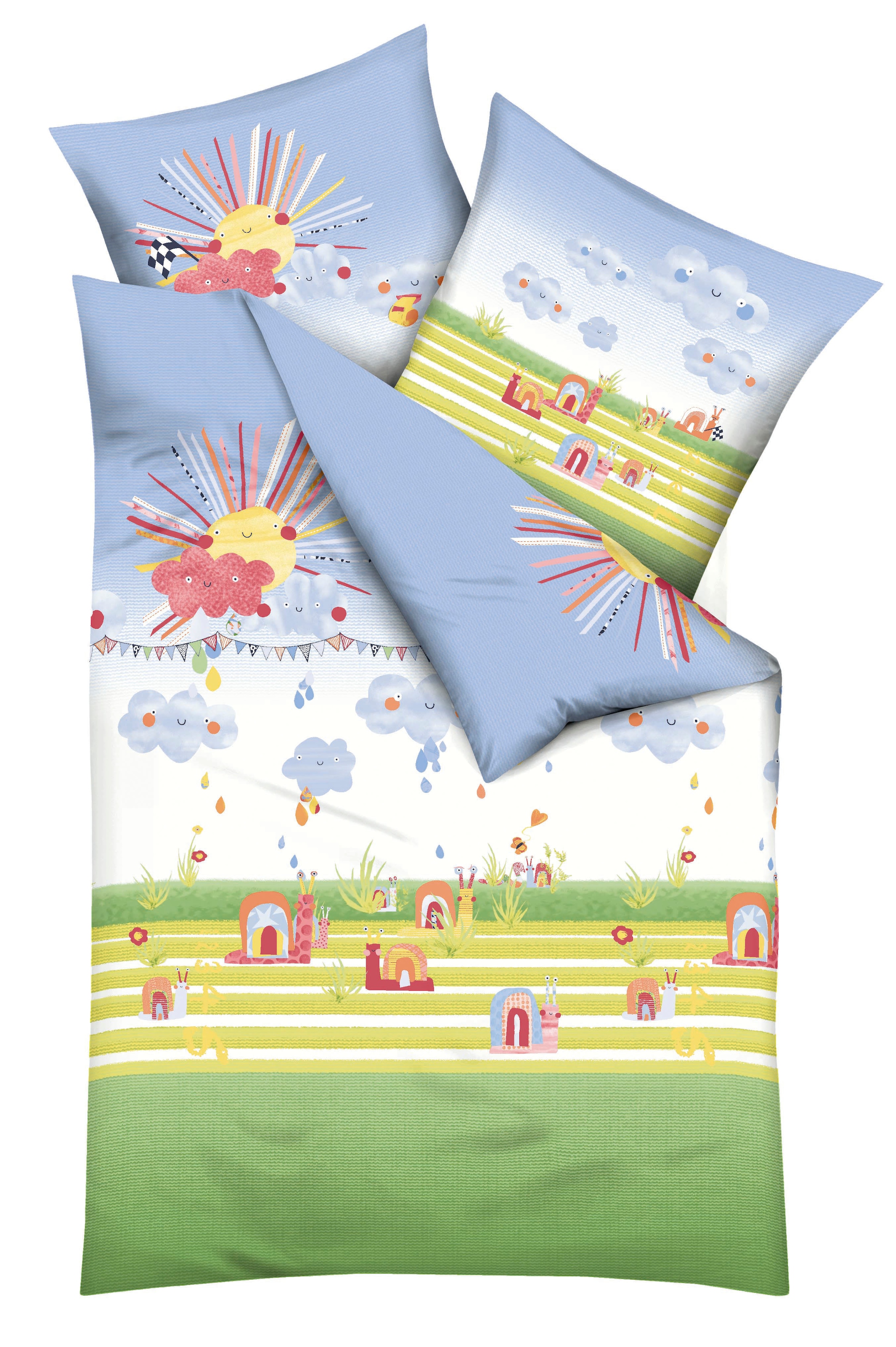 Kaeppel Linge de lit pour enfants »Regenbogenrennschnecken« 2 cuis avec escargots