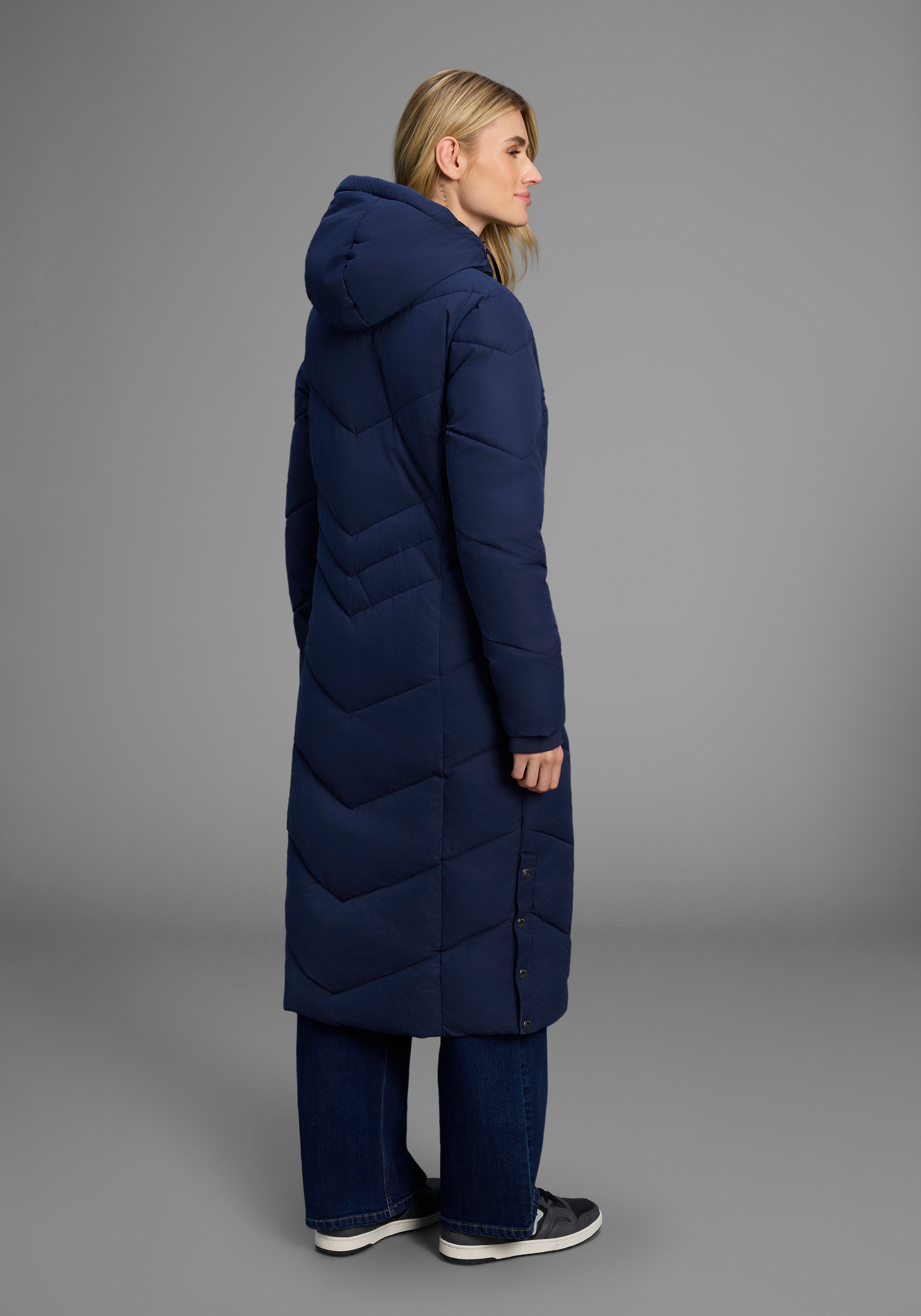 KangaROOS Steppmantel Langer Wintermantel mit seitlichen Knöpfen und Kapuze