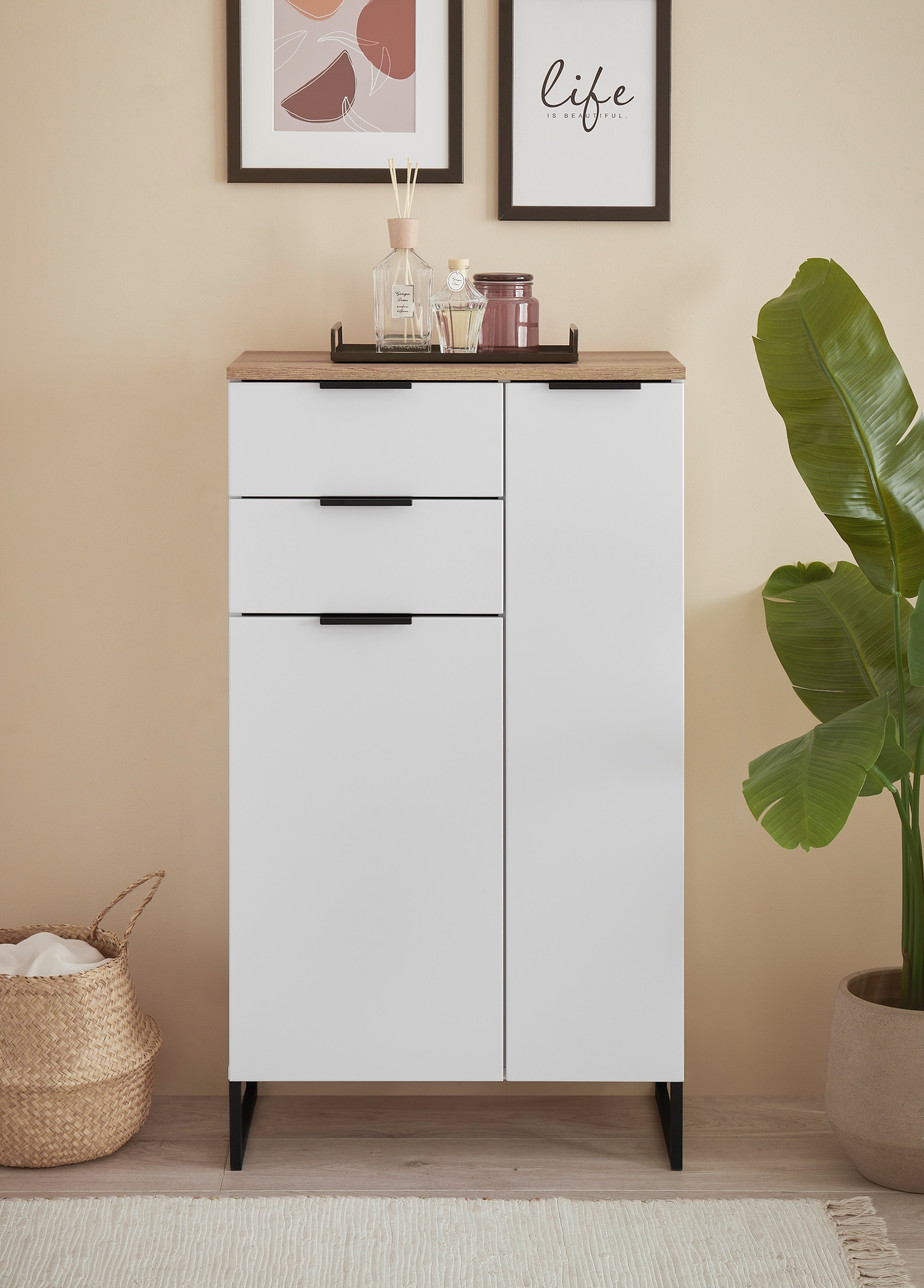 BASIC by Balculina Midischrank »Denver Midischrank, Badezimmerschrank BxHxT 60x106x32« 1 Stk. tlg. Breite 60 cm, Tür L/R montierbar, Softclose