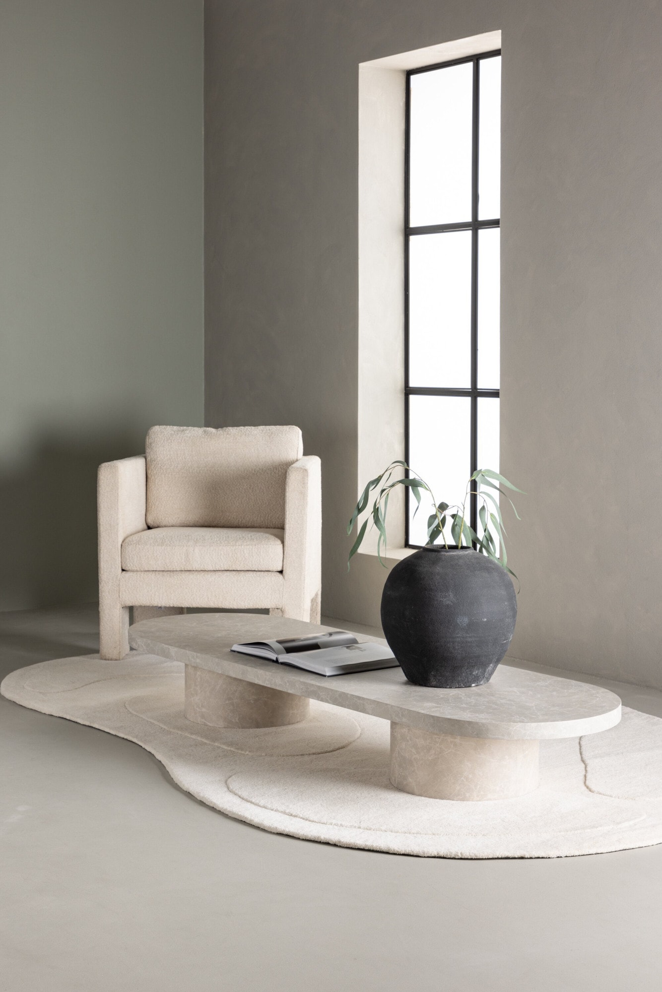 Venture Home Table basse »Narvik, ovaler Couchtisch 190 × 60 cm mit Sinterstein-Tischplatte« Sofatisch, MDF, 3D-Papier, sehr niedrig, rundliche Form, geräumig