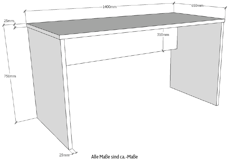 Vipack Bureau pour enfant »London mit pflegeleichter Melamin Oberfläche, stabil gebaut« L/H/P env. 140x75x65 cm, disponible en 2 couleurs,  bureau pour jeunes, bureau, surface mélaminée, sobre