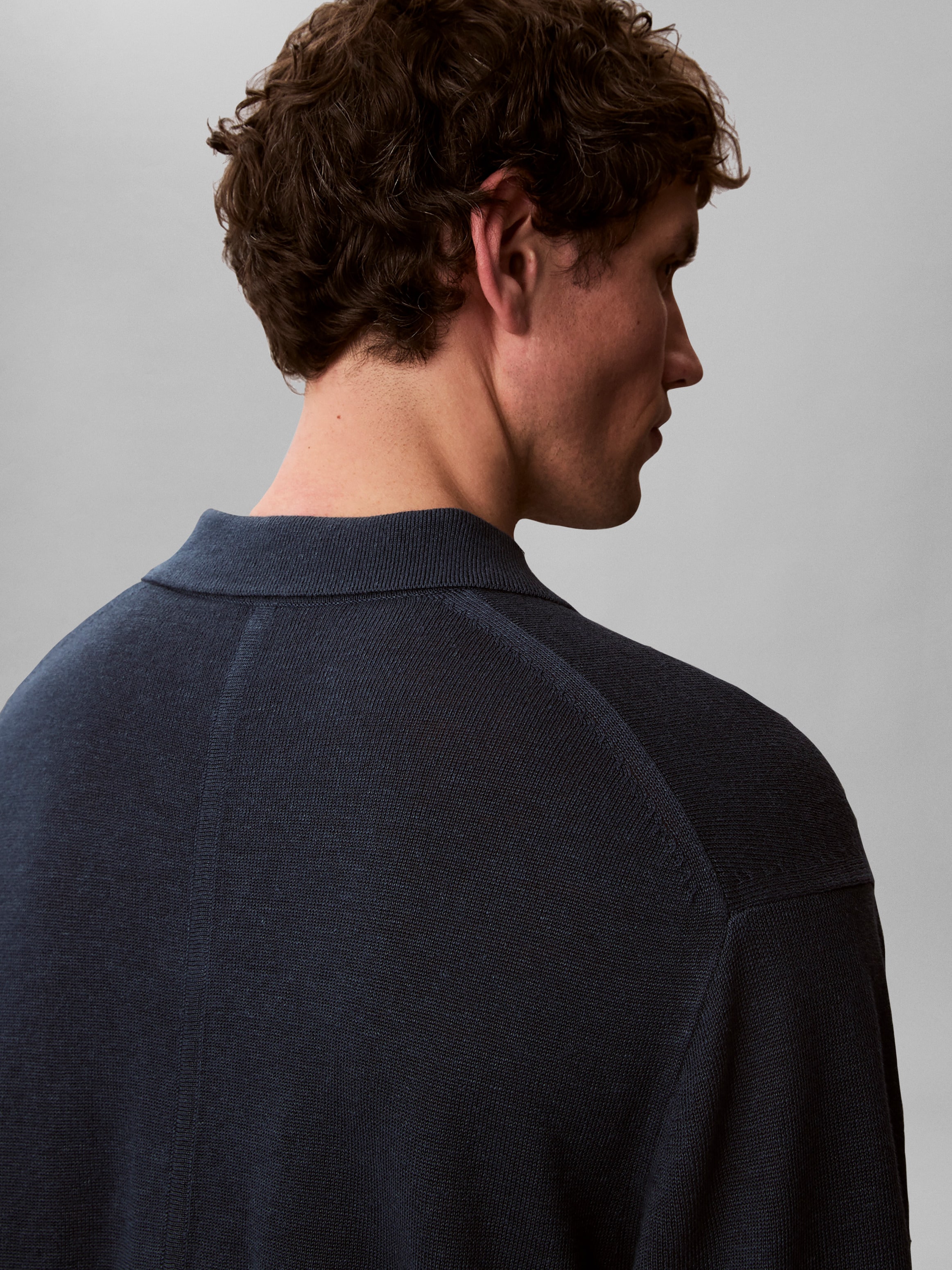 Calvin Klein Kurzarmpullover Feinstrick aus Leinenmix, Regular Fit, Polokragen