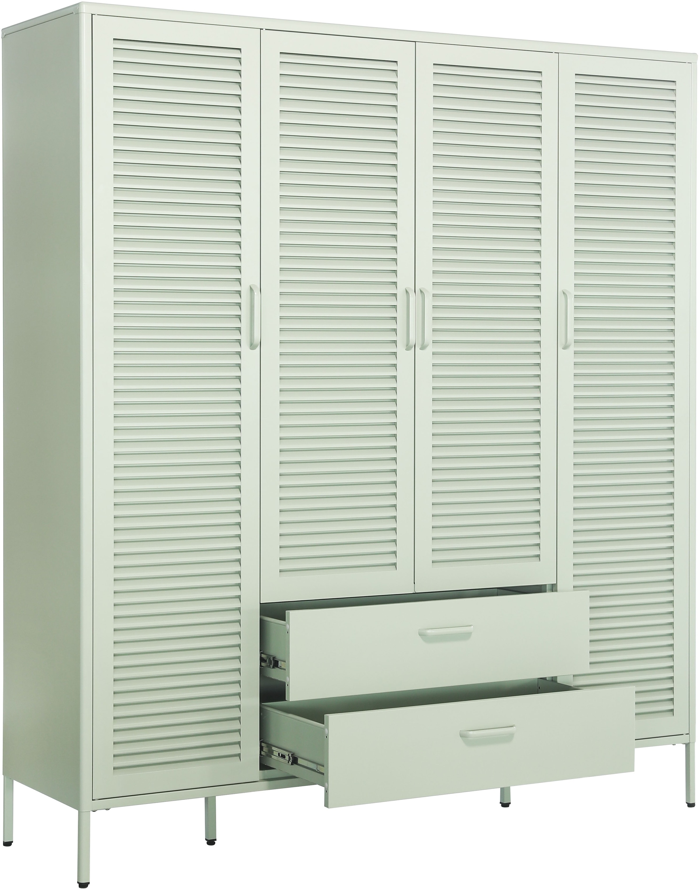 GOODproduct Kleiderschrank »GERRON Kleiderschrank Metallschrank Spind« Schlafzimmerschrank, 4 Türen & Schubladen, grün salbei, Breite 158cm