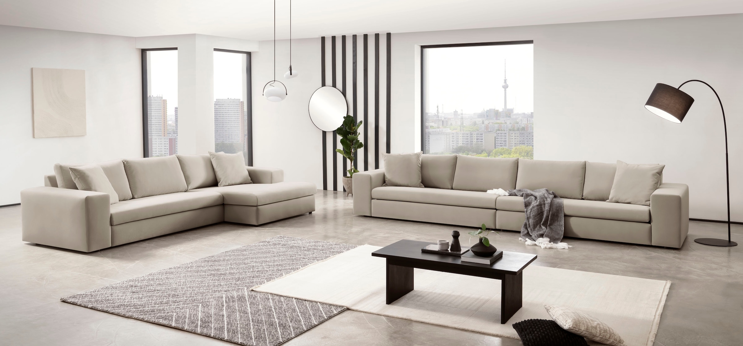 andas Canapé d'angle »SLEETLAND XXL in Samtvelours oder Vintage-Leder-Optik, L-Form,« besonders gross und bequem