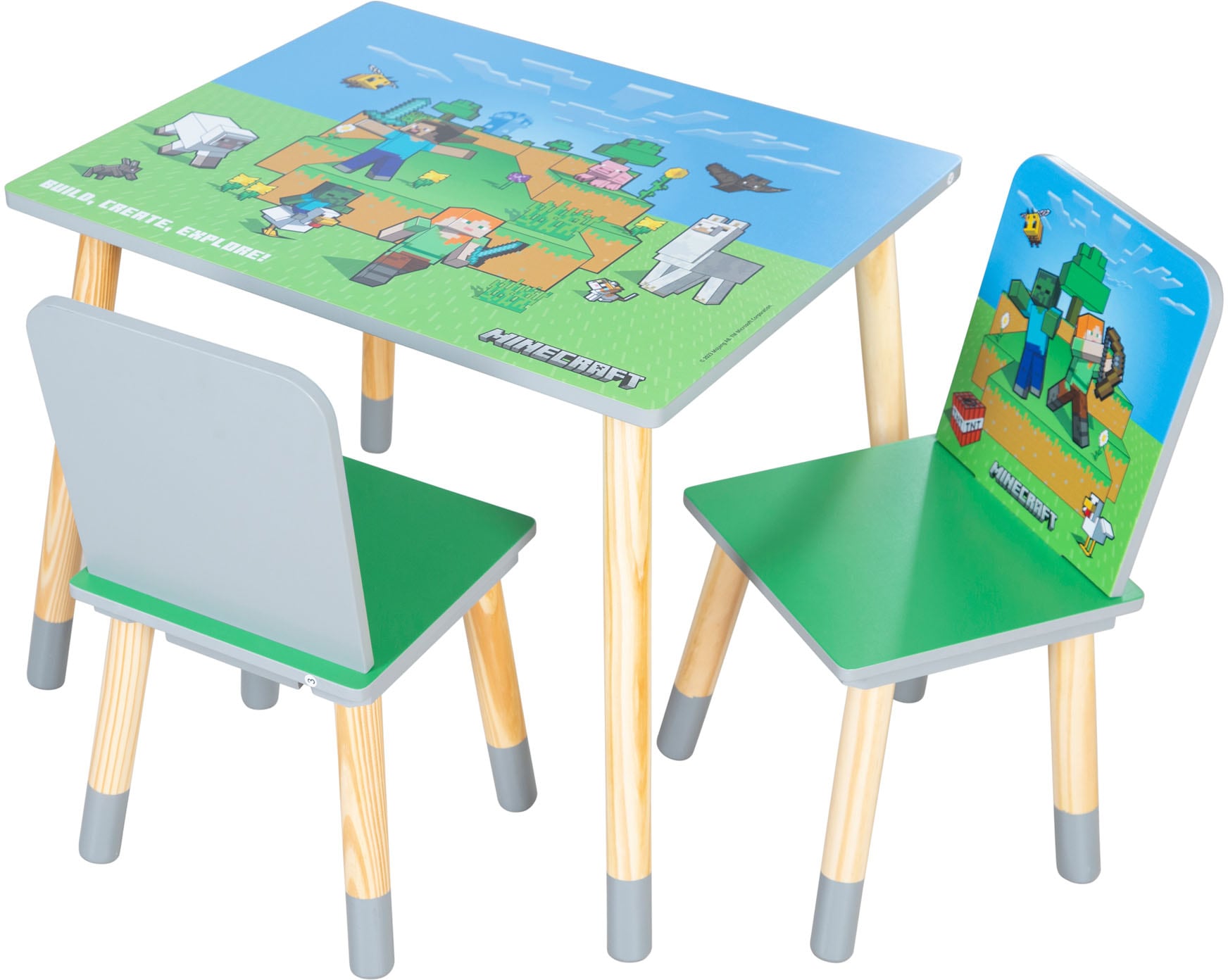 Phoenix Ensemble de sièges pour enfants »Minecraft Sitzgruppe« 3 pièces tlg. ensemble table avec 2 chaises