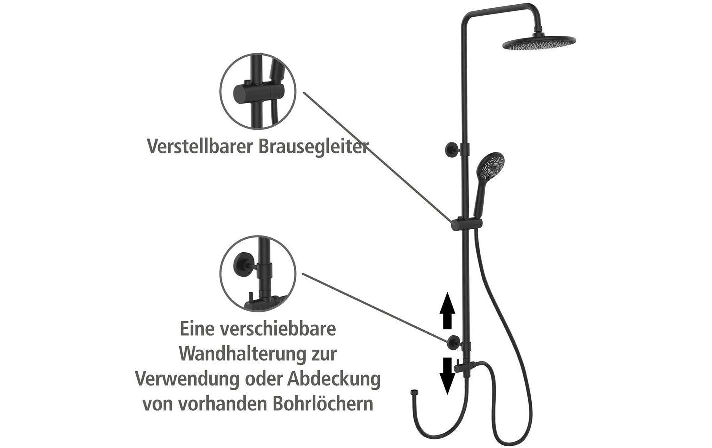 WENKO Système de douche »Watersaving« Chrome, höhenverstellbare Duschstange von 75-120cm