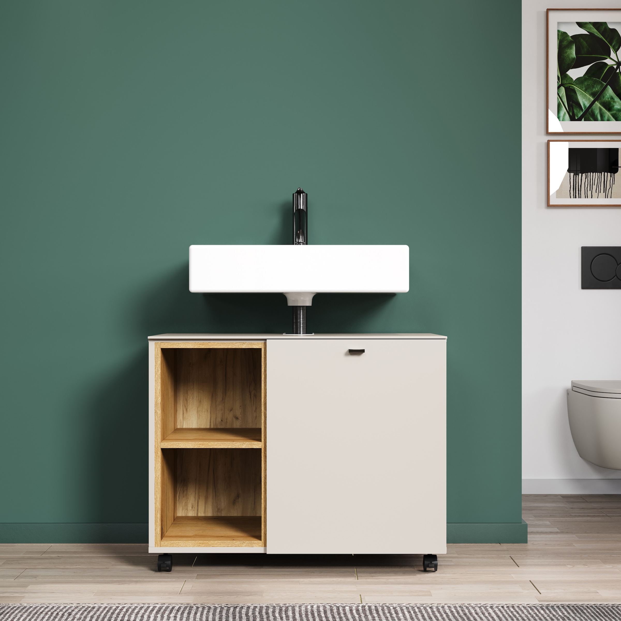 welltime Armoire sous lavabo »San Pedro« 1 cuis tlg. Waschbeckenunterschrank a. Rollen, Soft-Close 80/42/64 cm