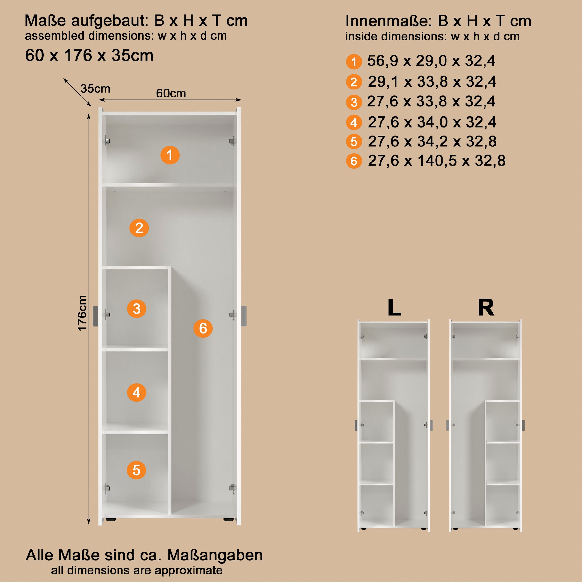 Home affaire Armoire multi-usages »Jersey« 1 cuis tlg. Besenschrank mit cleverer Innenaufteilung – (B/T/H) 60/35/176 cm