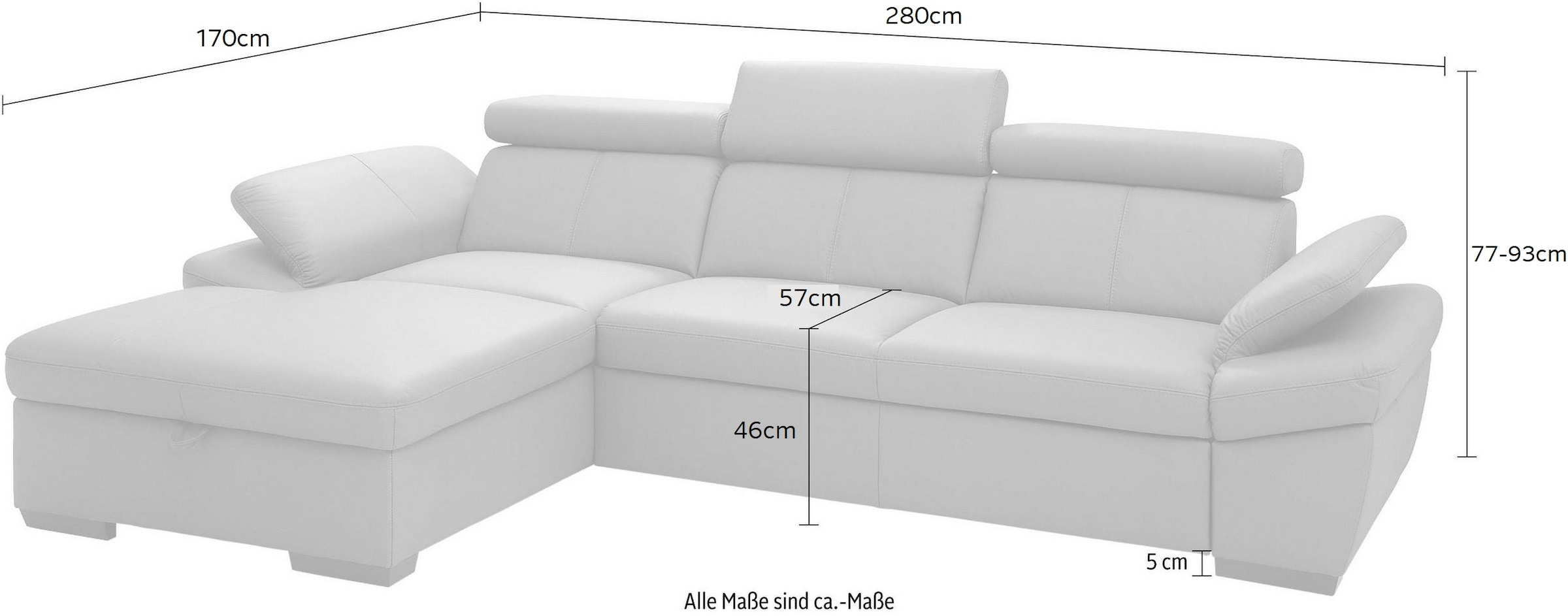 exxpo - sofa fashion Ecksofa »Salerno, inkl. Arm-& Kopfteilverstellung, bequem, Breite 280cm, L-Form« wahlweise mit Bettfunktion und Bettkasten, tolle Detailverarbeitung