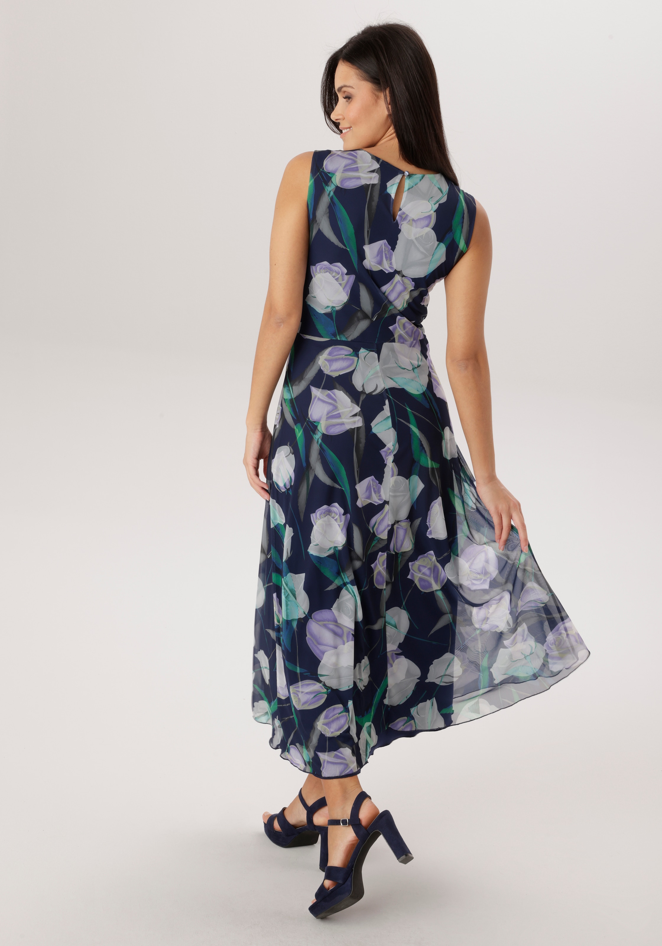 Aniston SELECTED Robe midi in Mesh-Qualiät und floralem Blütendruck - NEUE KOLLEKTION