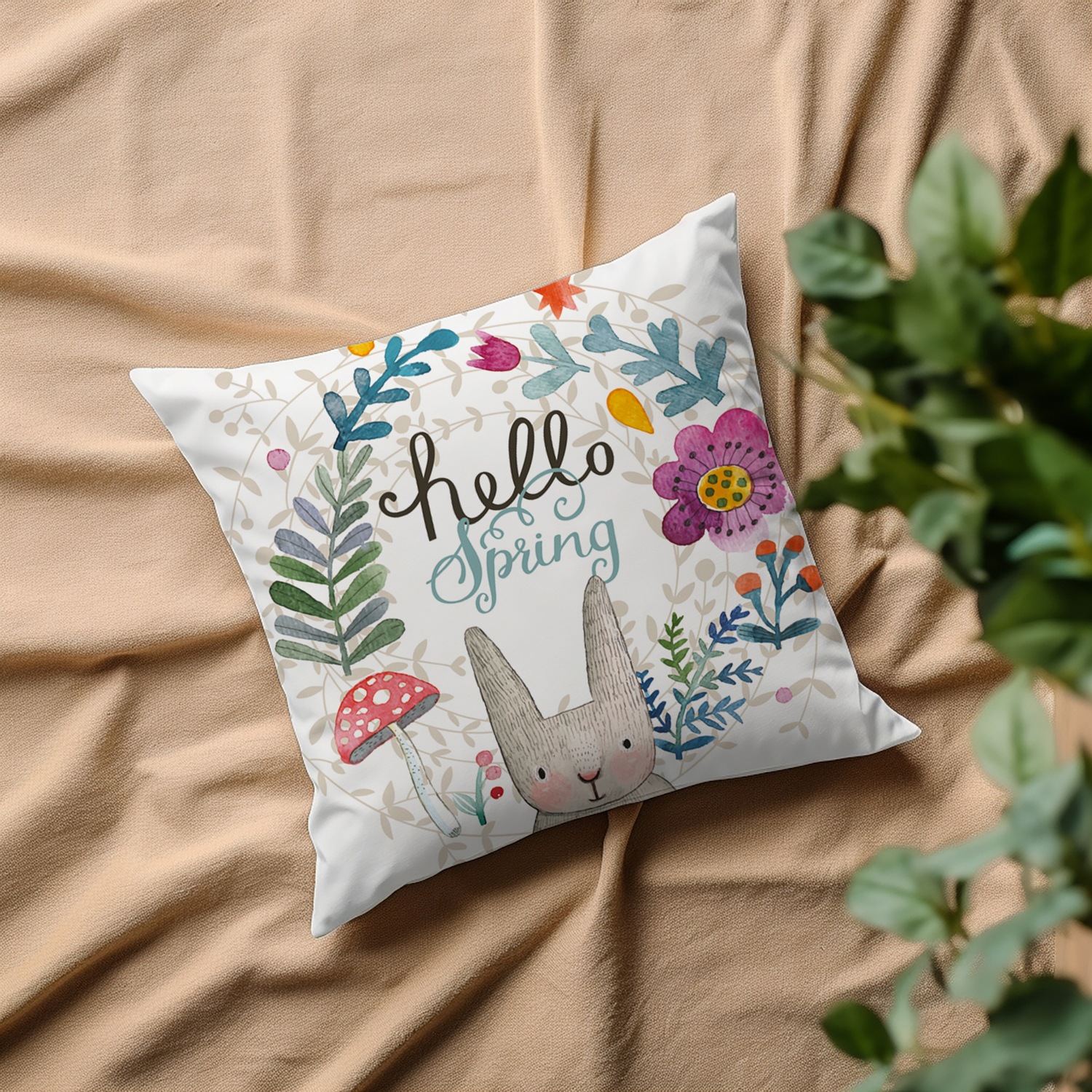 queence Coussin décoratif »Willow« mit einem frühlingshaften Hasen