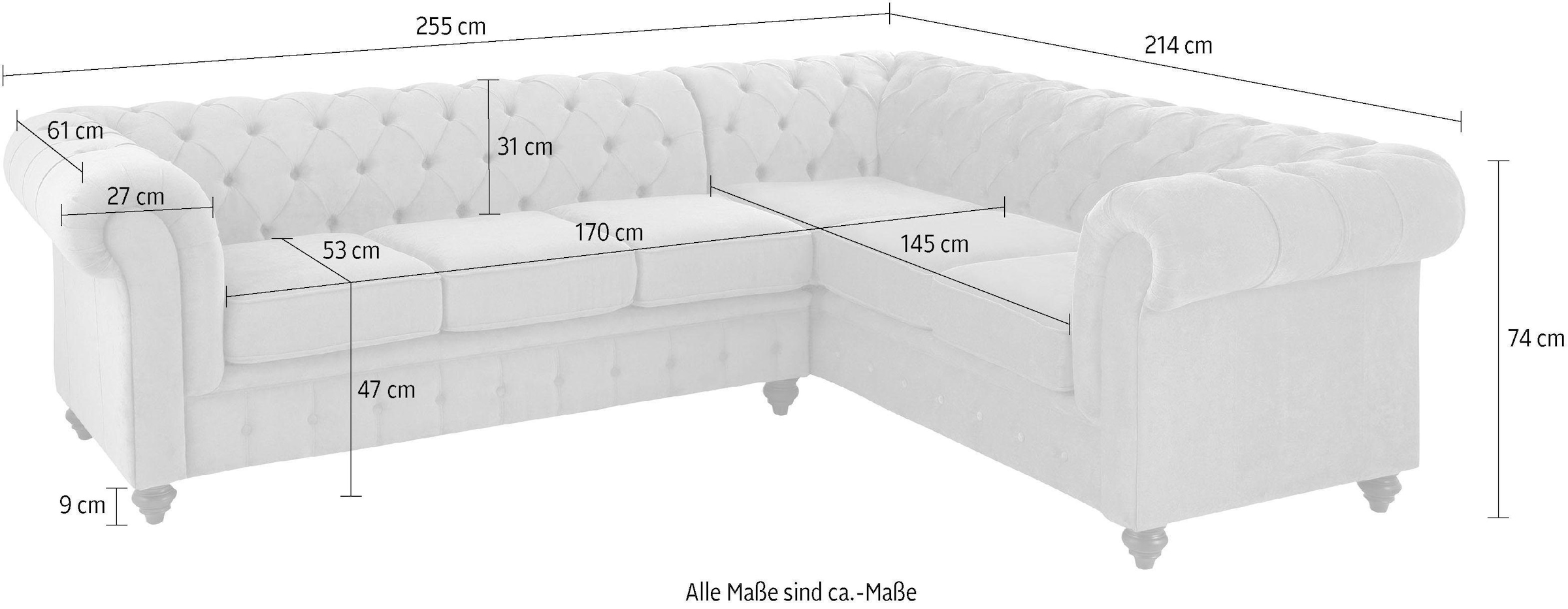 Home affaire Canapé Chesterfield »Duc Ecksofa L-Form« hochwertige Knopfheftung im Rücken, Samtoptik mit changierender Optik