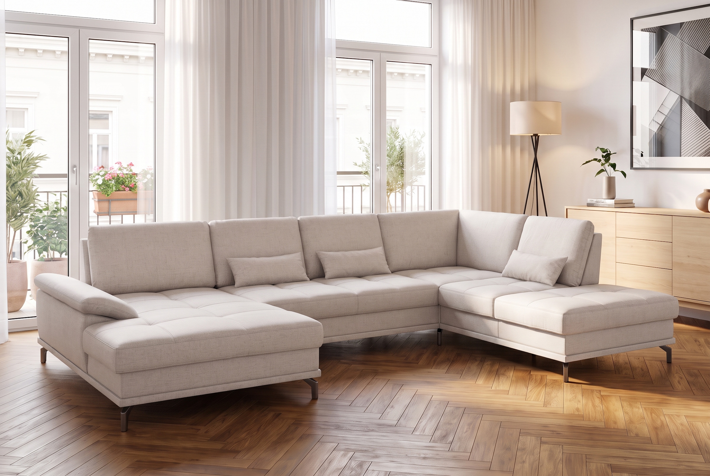 GOODproduct Paysage de salon »Costello U-Form, Sitztiefen- & Armteilverstellung, 3 Nierenkissen« fonction couchage et coffre de lit optionnels
