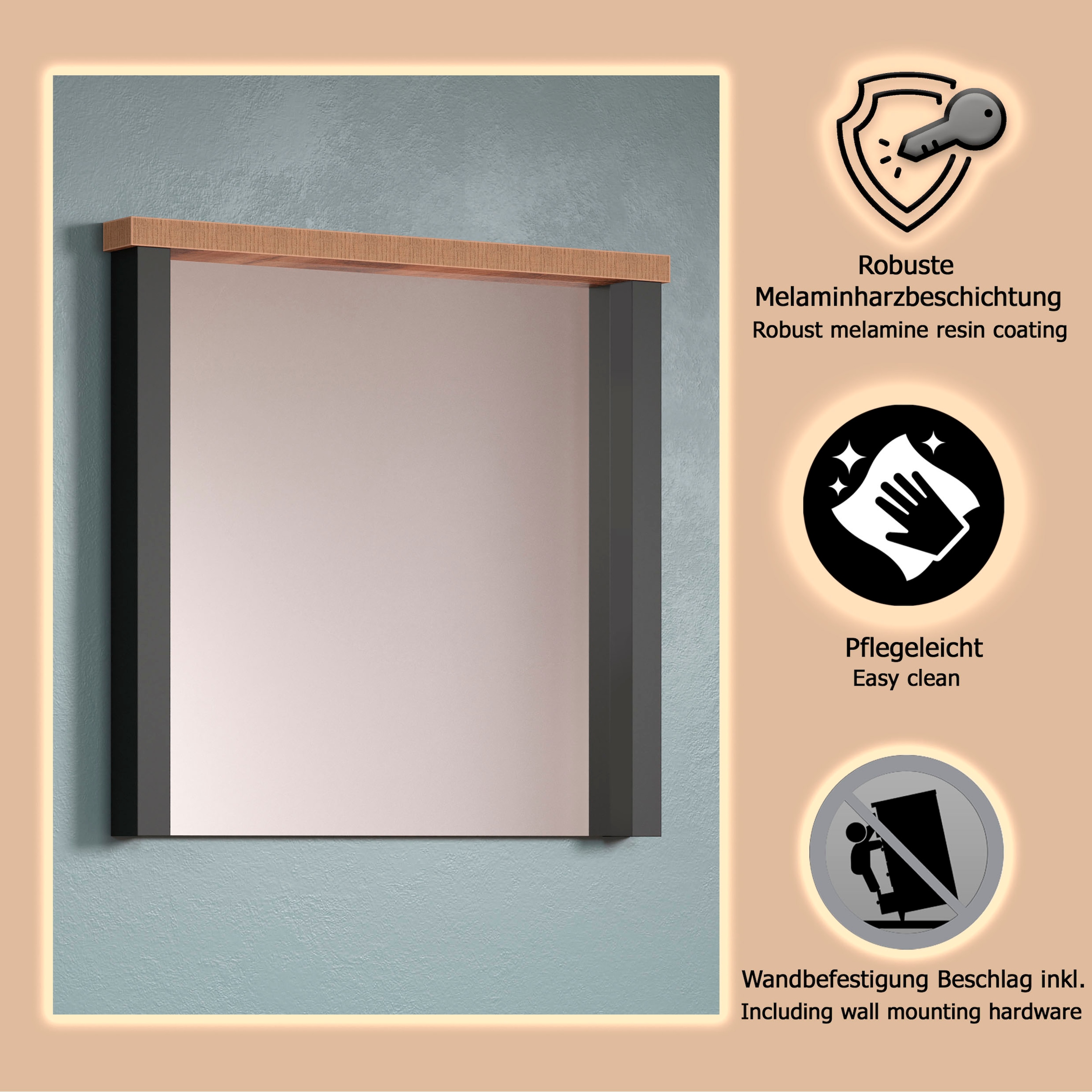 Home affaire Miroir de vestiaire »Elda« Wandspiegel aus Floatglas – (B/T/H) 73/7/69 cm